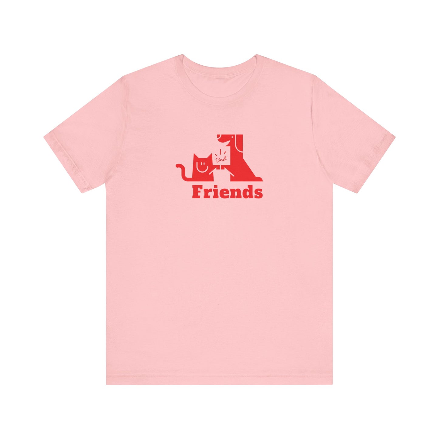 Cat & Dog Hi-5 Each Other Best Friends Red Print Unisex Jersey Short Sleeve Tee