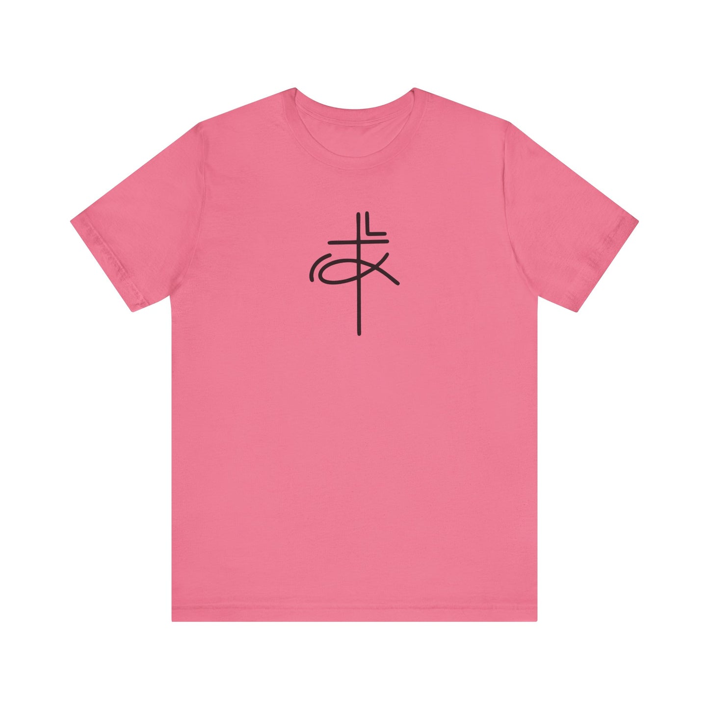 Crucifix Ichthys "Jesus Fish" Black Print Unisex Jersey Short Sleeve Tee