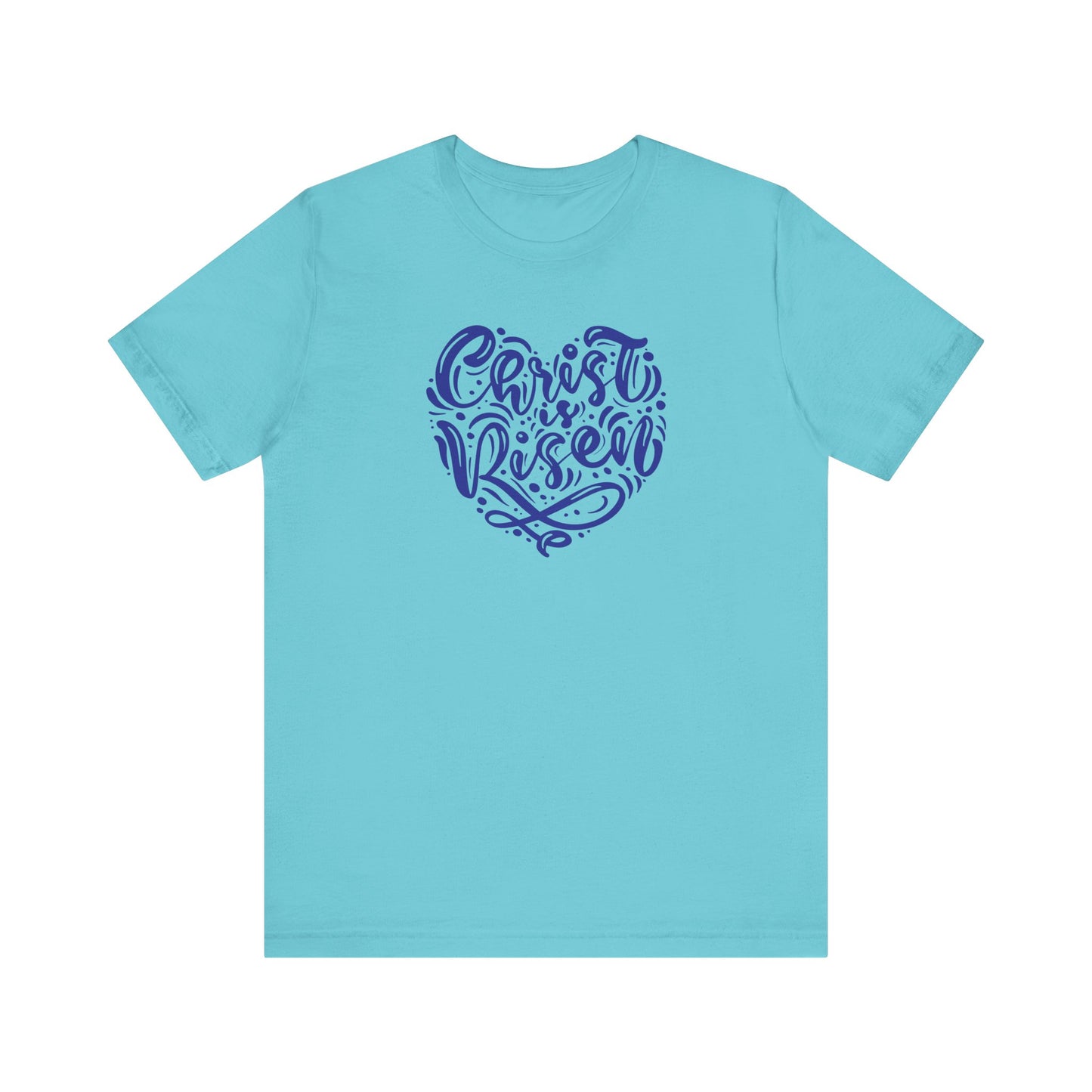 Christ is Risen Heart Shaped Navy Print Unisex Jersey Short Sleeve Tee