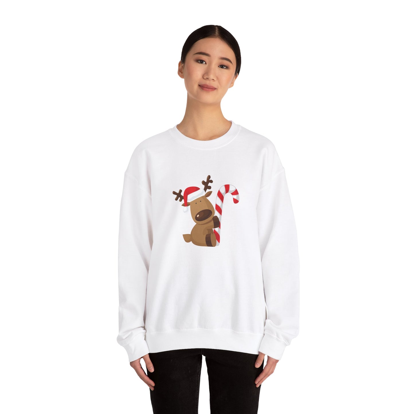 Unisex Heavy Blend Crewneck Sweatshirt Adorable Deer with Candy Cane π
πβ¨