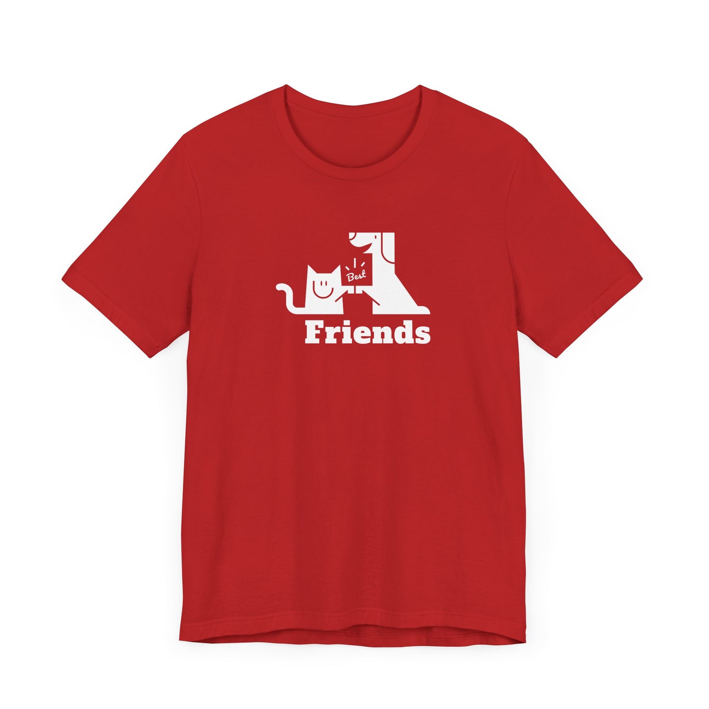 Cat & Dog Hi-5 Each Other Best Friends White Print Unisex Jersey Short Sleeve Tee