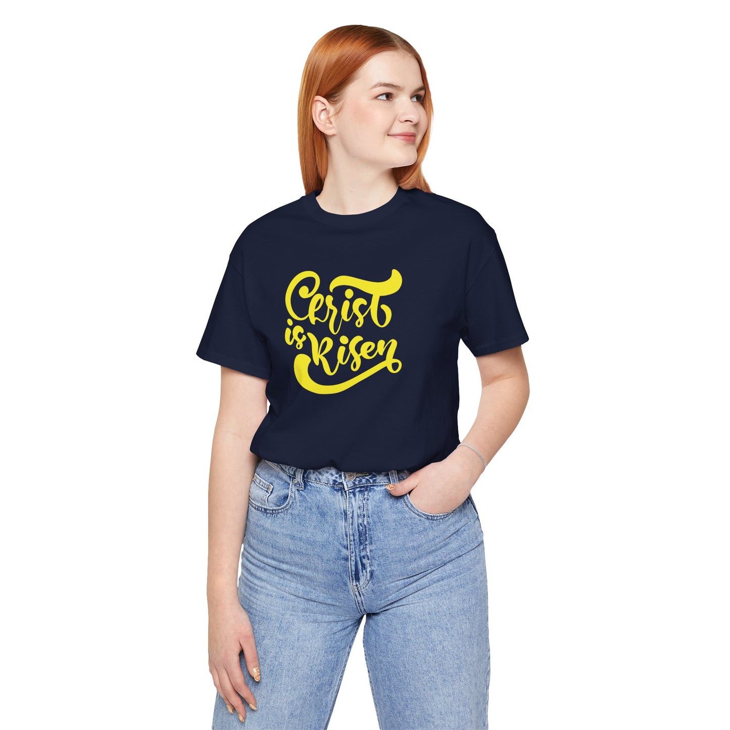 Christ is Risen Yellow Print Unisex Jersey Short Sleeve Tee