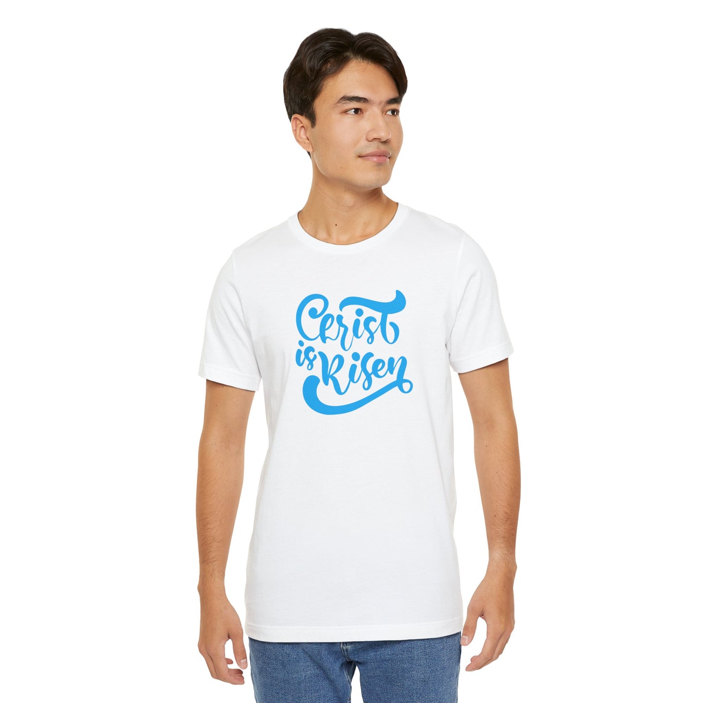 Christ is Risen Blue Print Unisex Jersey Short Sleeve Tee