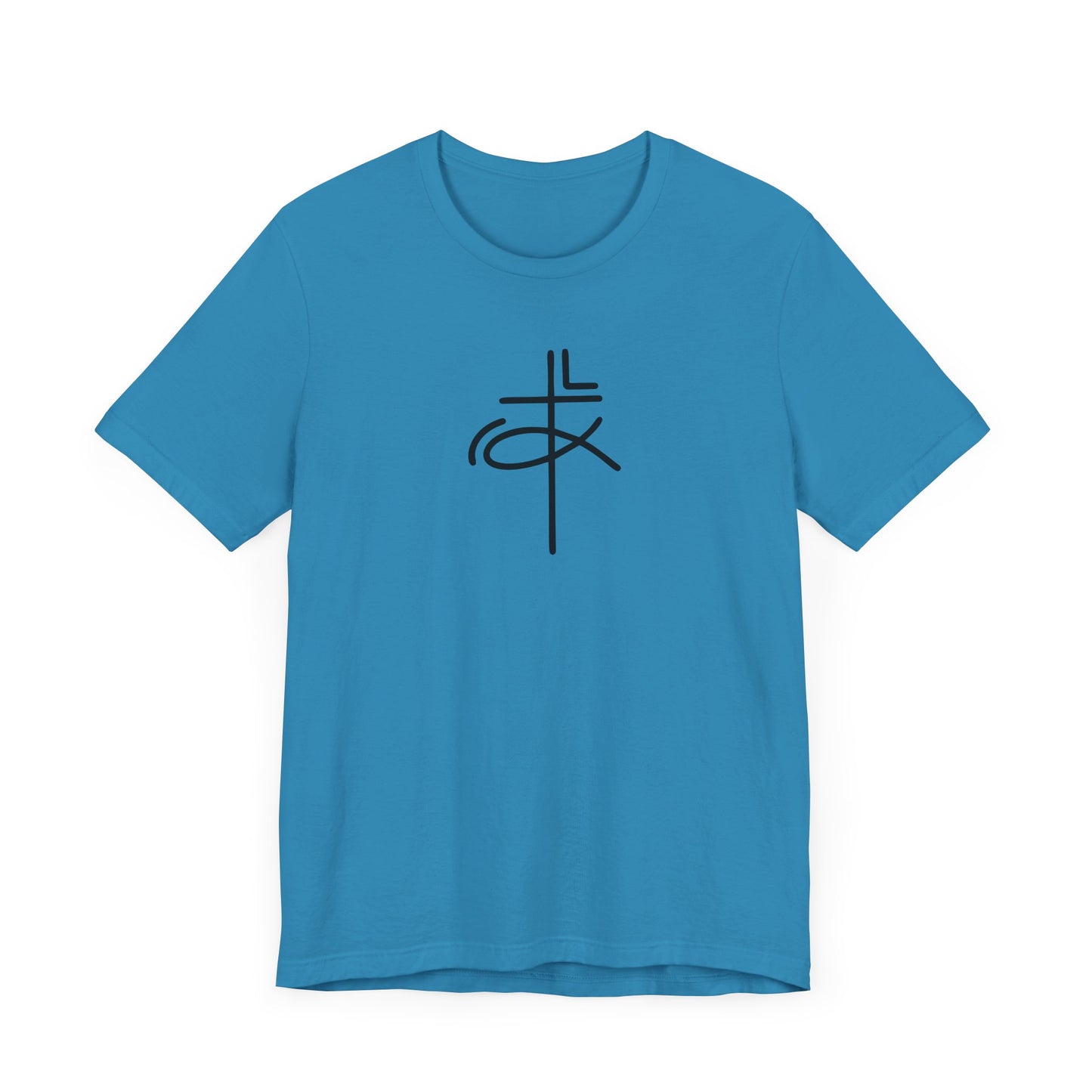 Crucifix Ichthys "Jesus Fish" Black Print Unisex Jersey Short Sleeve Tee