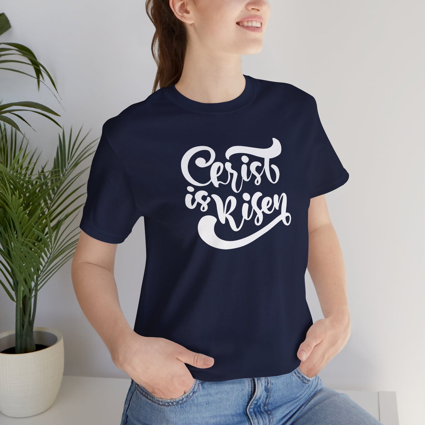 Christ is Risen White Print Unisex Jersey Short Sleeve Tee