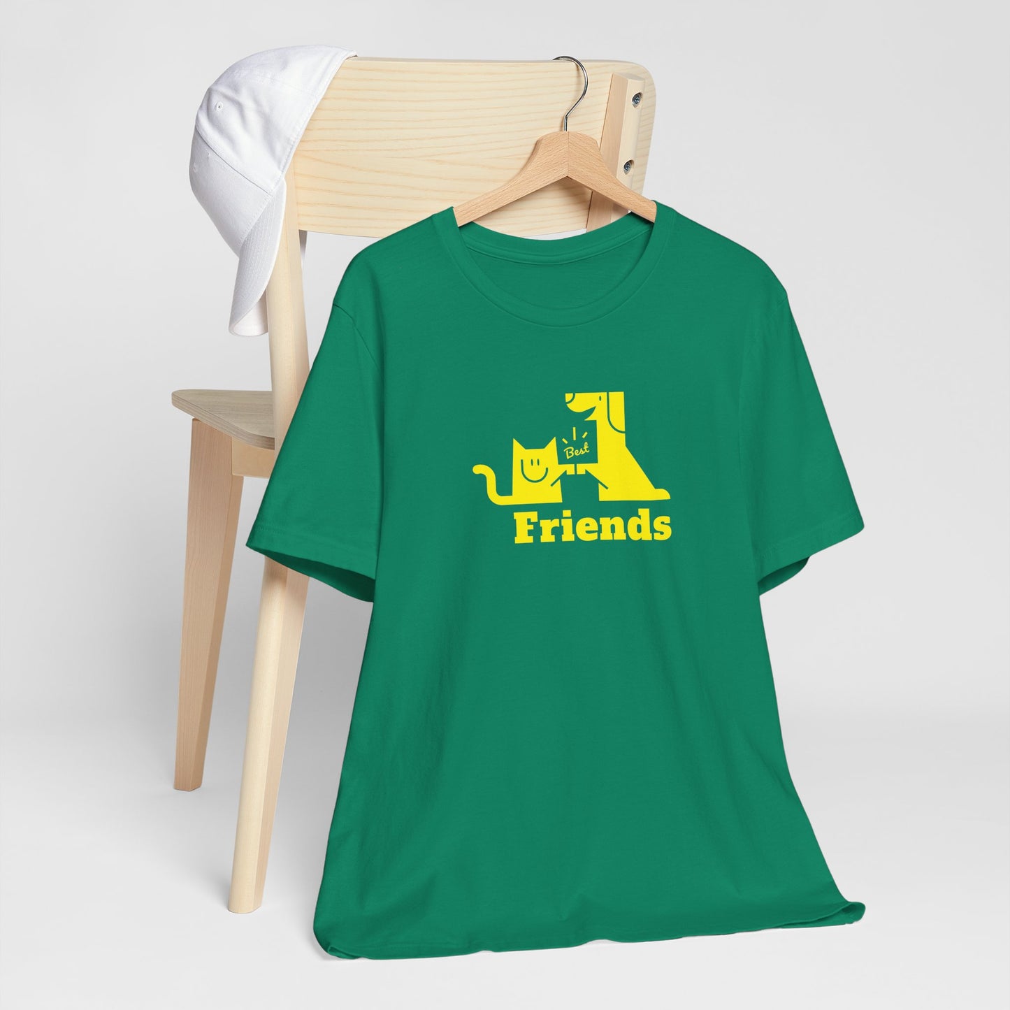 Cat & Dog Hi-5 Each Other Best Friends Yellow Print Unisex Jersey Short Sleeve Tee