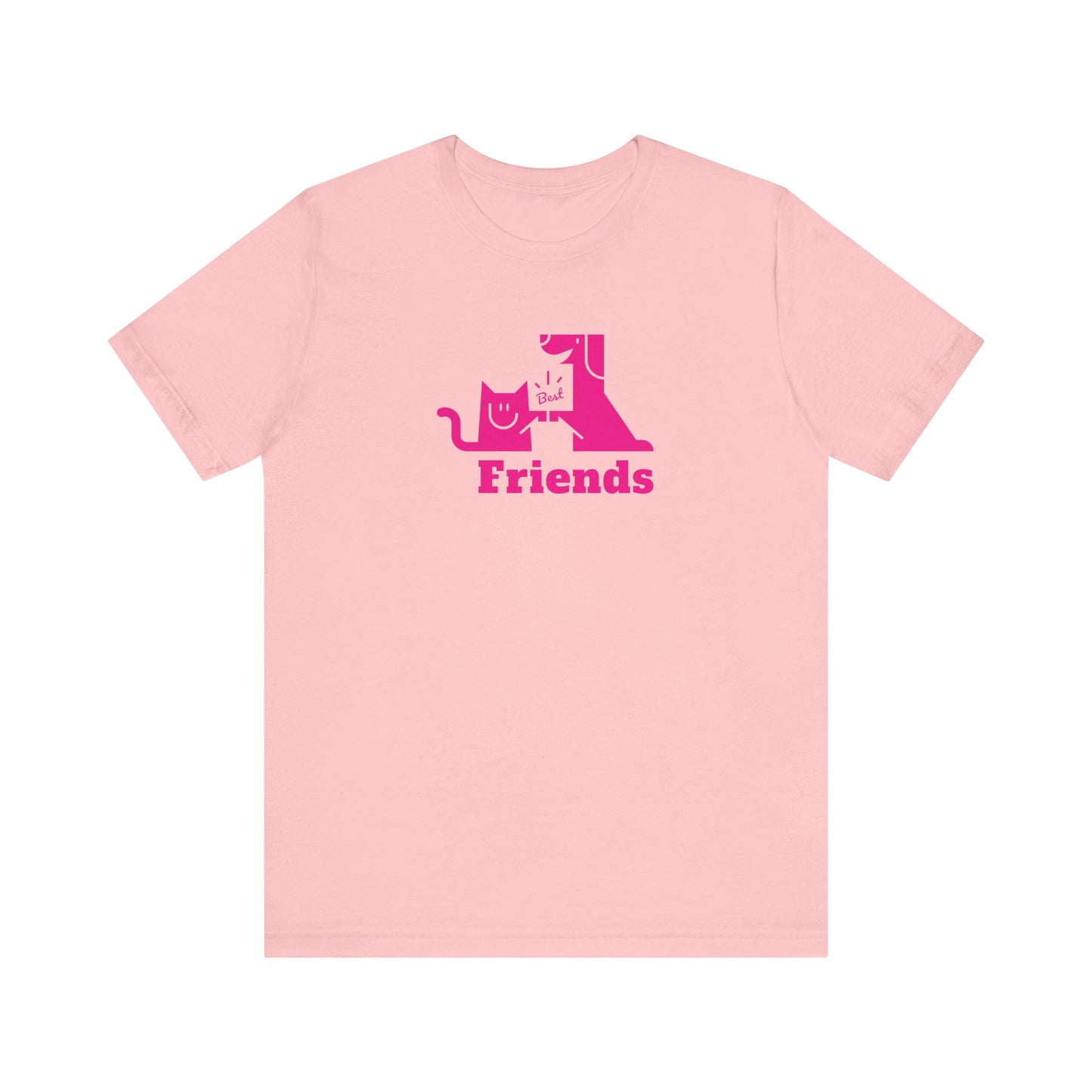 Cat & Dog Hi-5 Each Other Best Friends Pink Print Unisex Jersey Short Sleeve Tee
