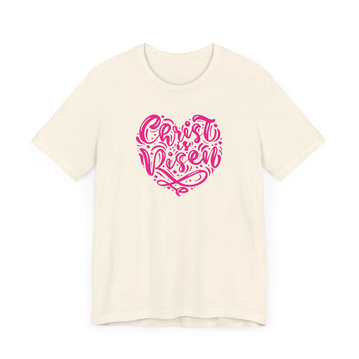 Christ is Risen Heart Shaped Pink Print Unisex Jersey Short Sleeve Tee