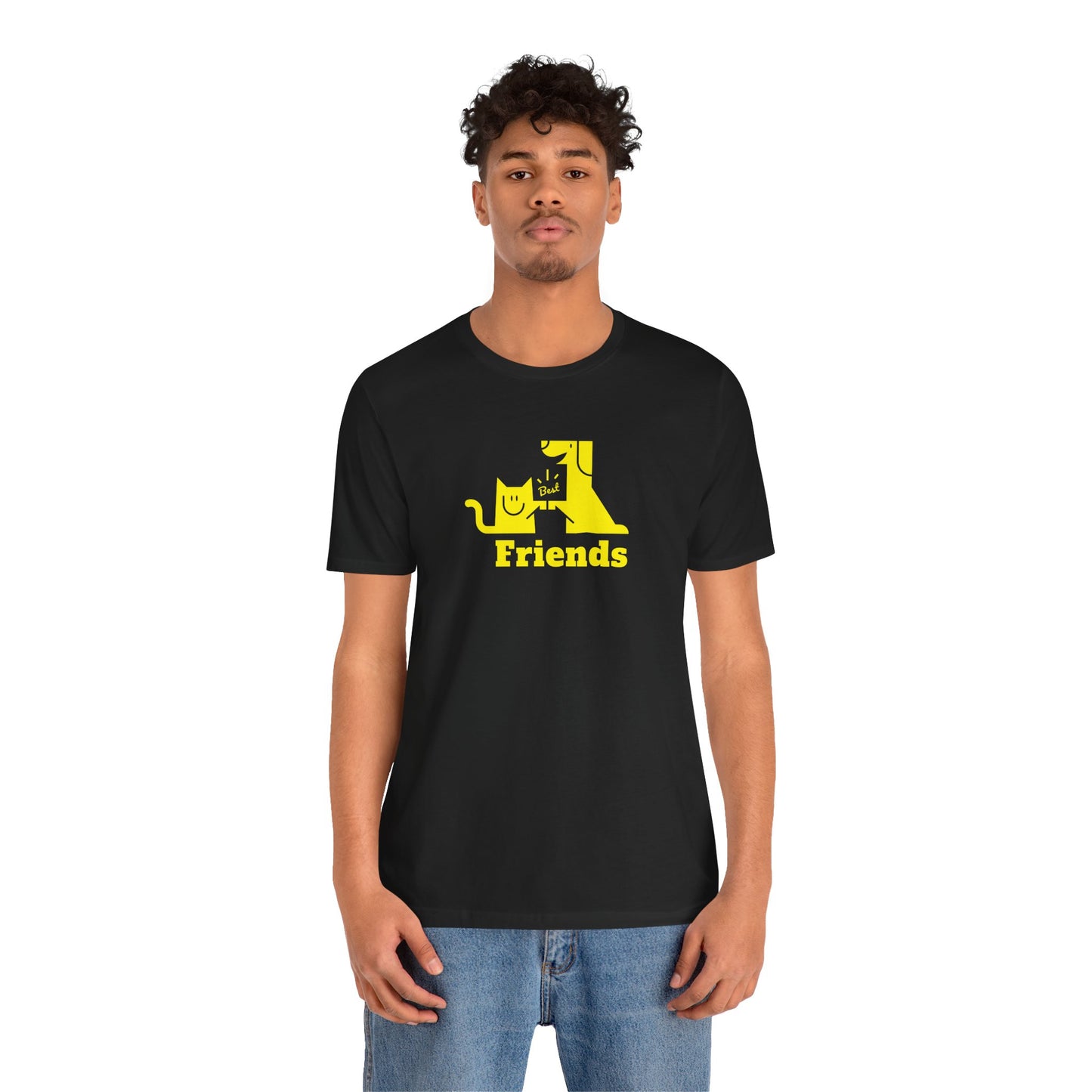 Cat & Dog Hi-5 Each Other Best Friends Yellow Print Unisex Jersey Short Sleeve Tee