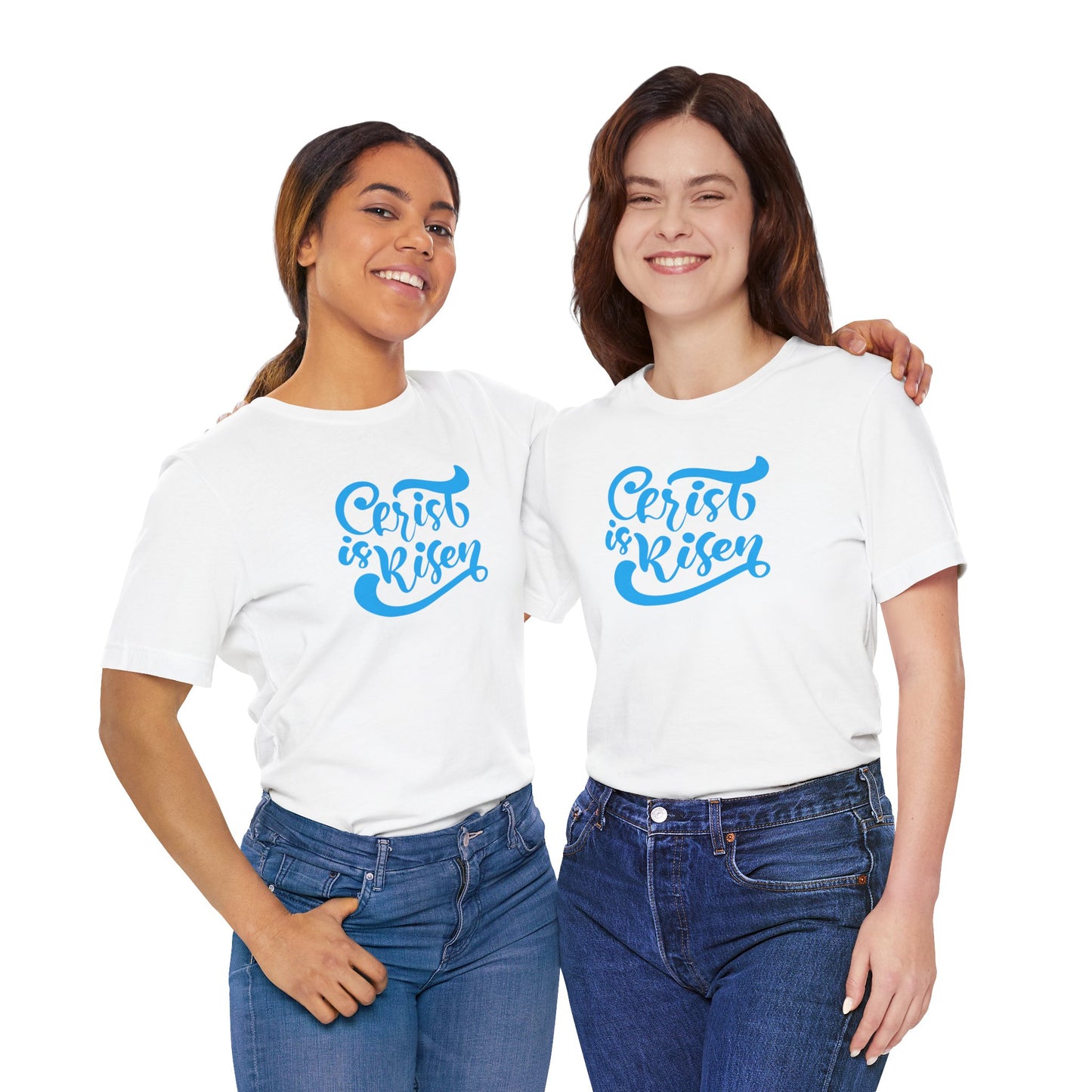 Christ is Risen Blue Print Unisex Jersey Short Sleeve Tee