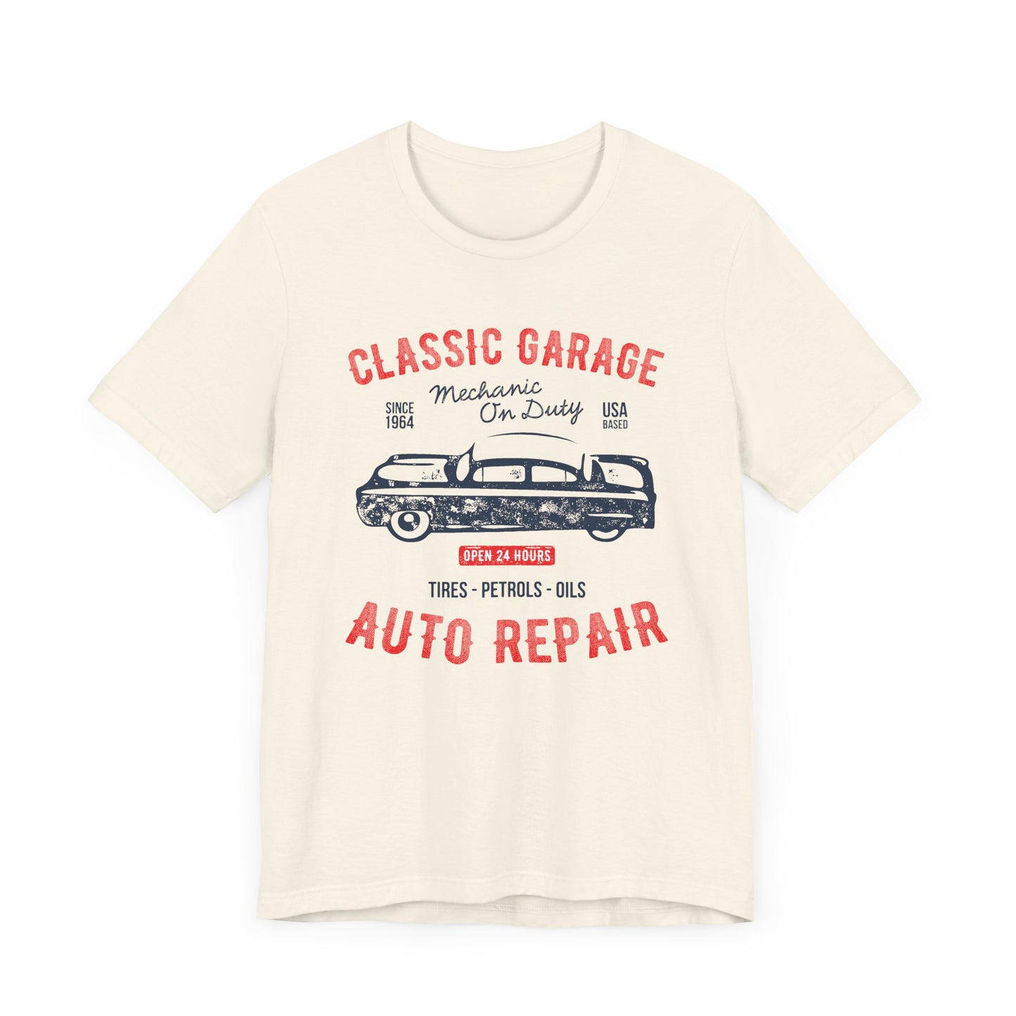Unisex Jersey Short Sleeve Tee Classic Garage Auto Repair Red Print