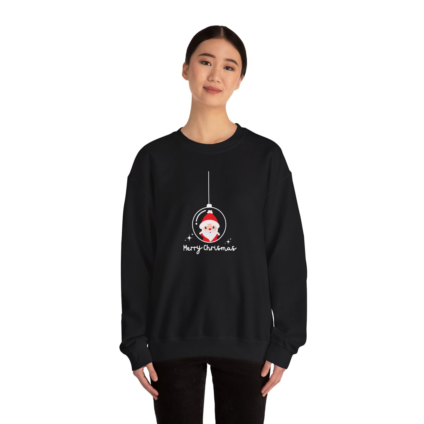 Unisex Heavy Blend Crewneck Sweatshirt Santa in Glass Ornament with Merry Christmas πβ¨