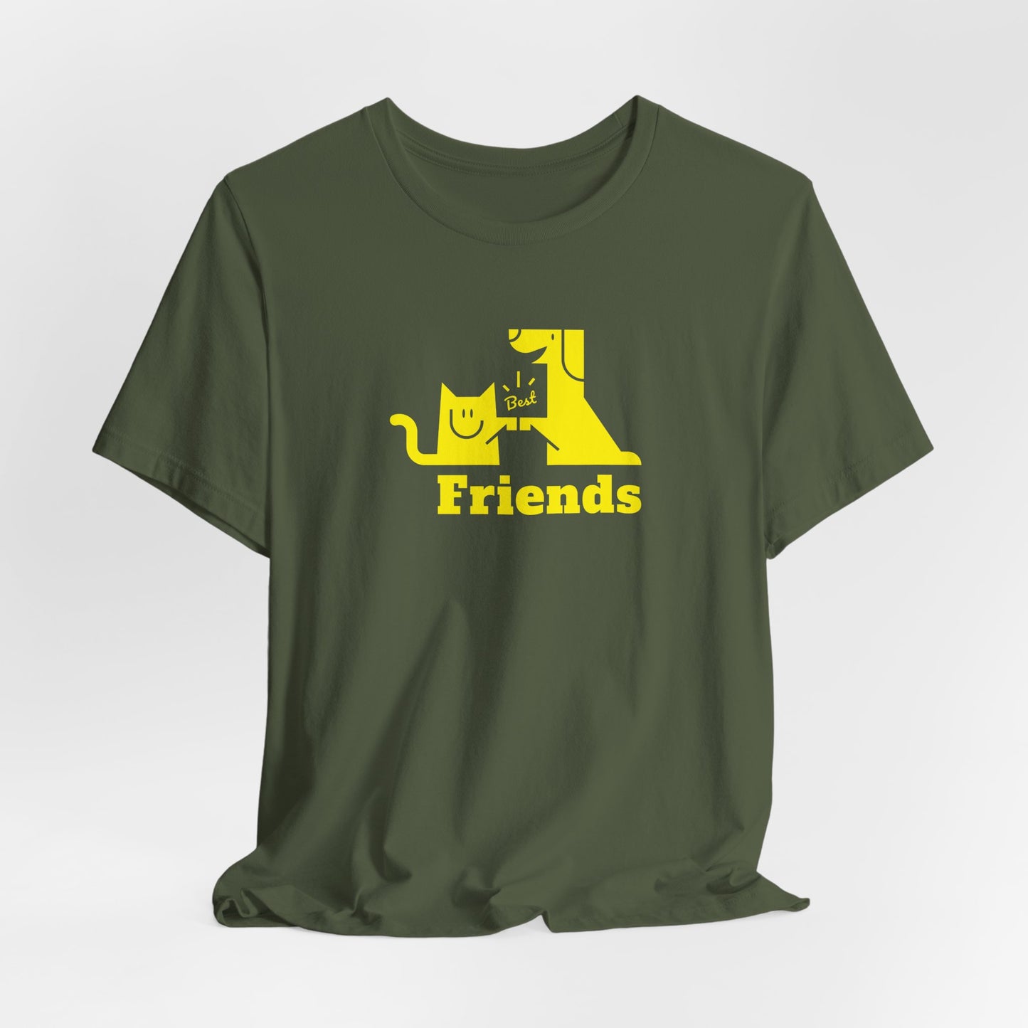 Cat & Dog Hi-5 Each Other Best Friends Yellow Print Unisex Jersey Short Sleeve Tee