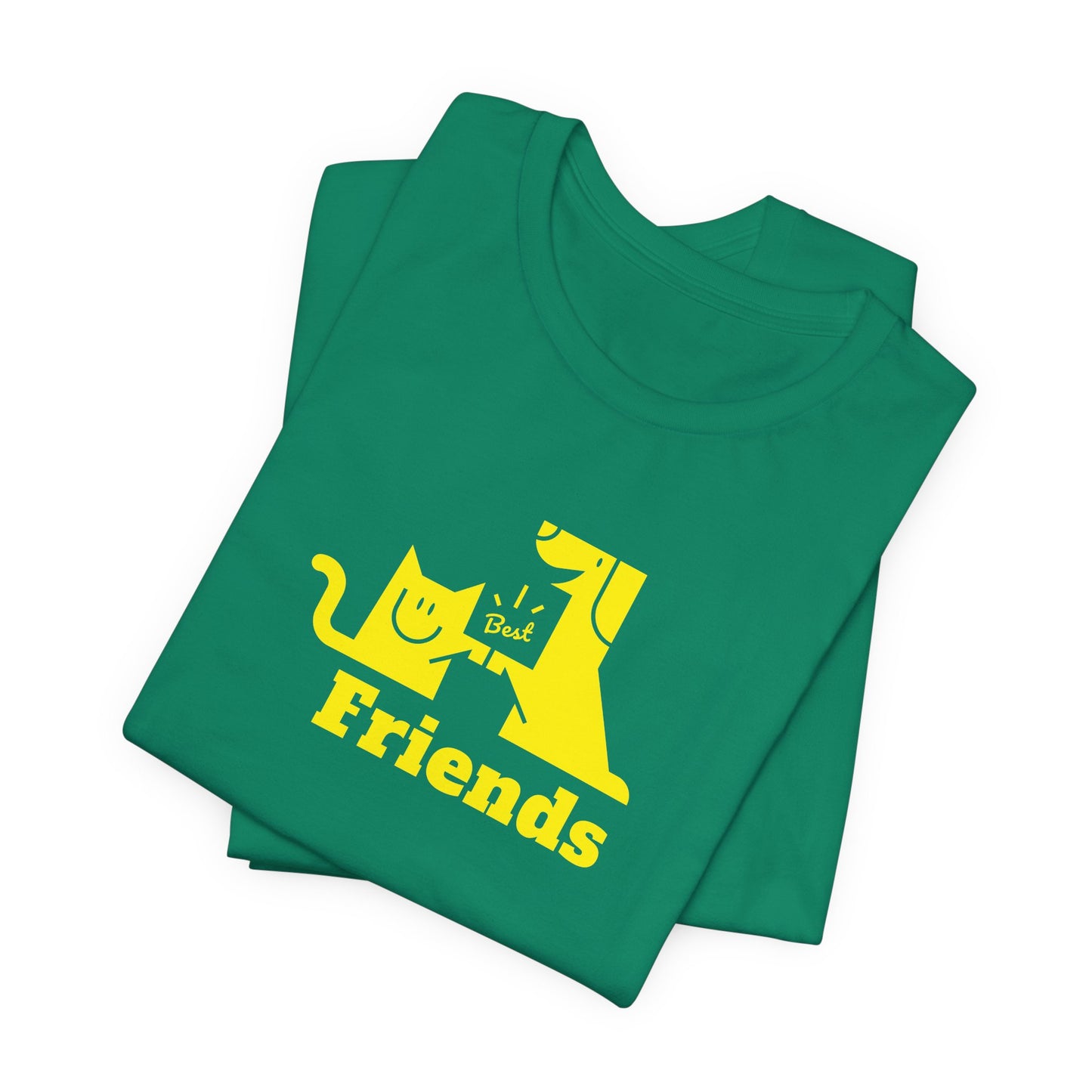 Cat & Dog Hi-5 Each Other Best Friends Yellow Print Unisex Jersey Short Sleeve Tee