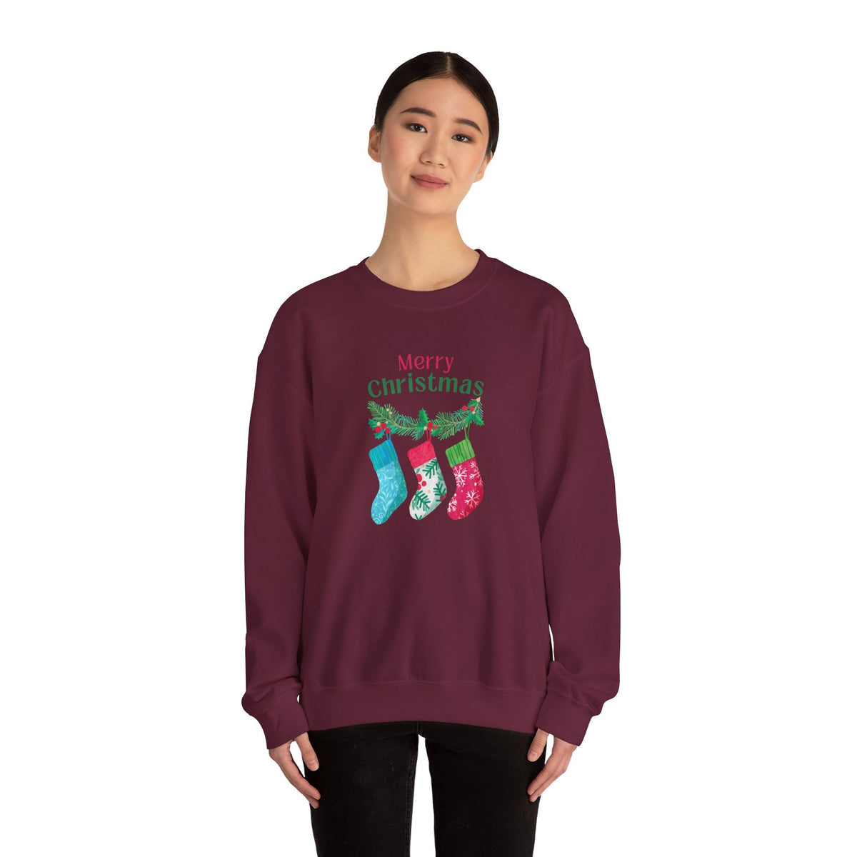 Unisex Heavy Blend Crewneck Sweatshirt Merry Christmas with Present Socks ππβ¨
