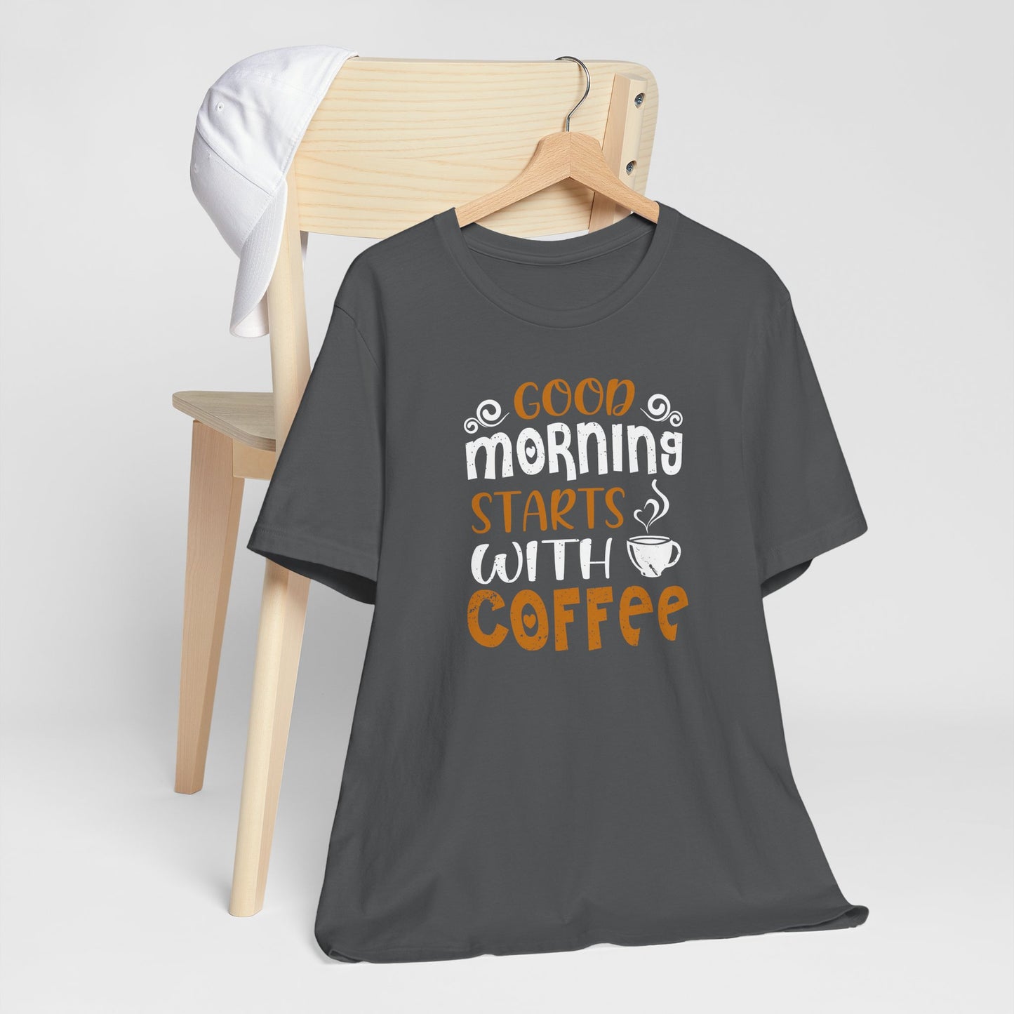 Good Morning Starts With Coffee Unisex Jersey Short Sleeve Tee