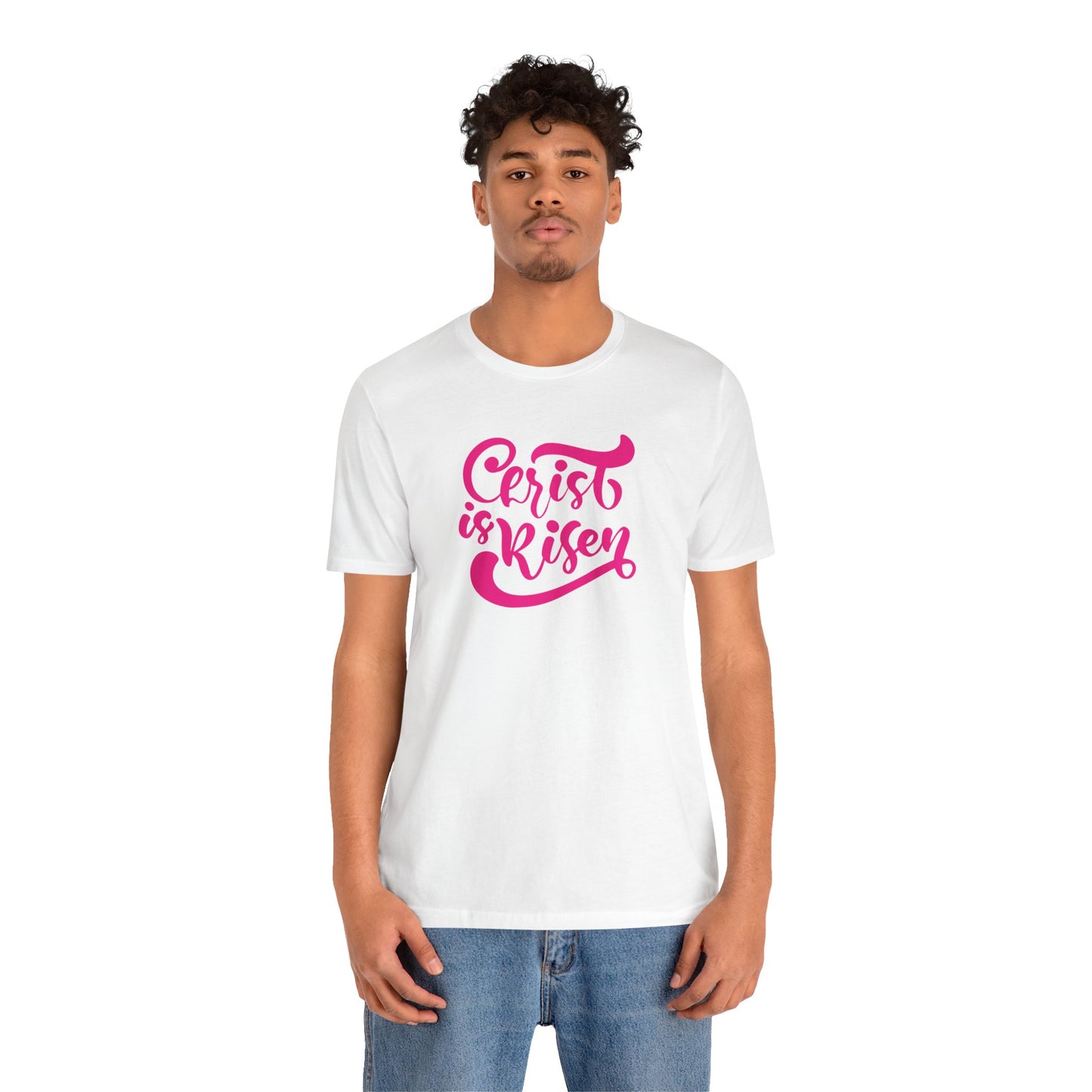 Christ is Risen Pink Print Unisex Jersey Short Sleeve Tee