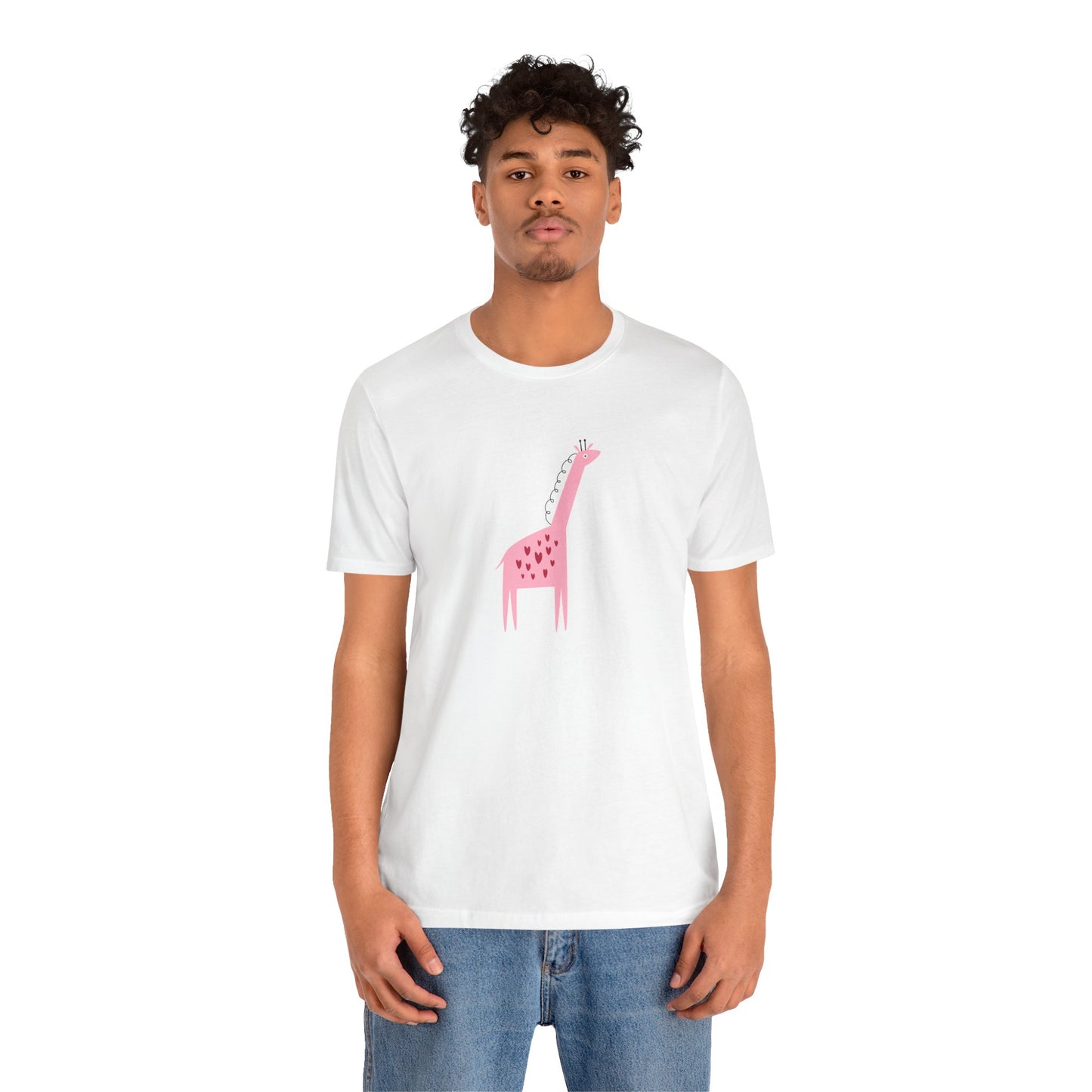 Adorable Pink Giraffe with Hearts Unisex Jersey Short Sleeve Tee