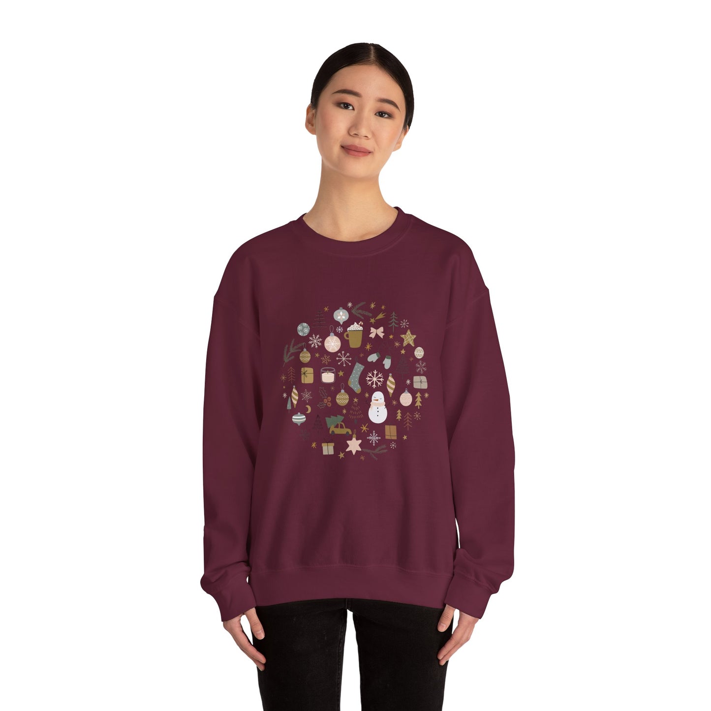 Unisex Heavy Blend Crewneck Sweatshirt Festive Holiday Round Collage 🎄☃️❄️