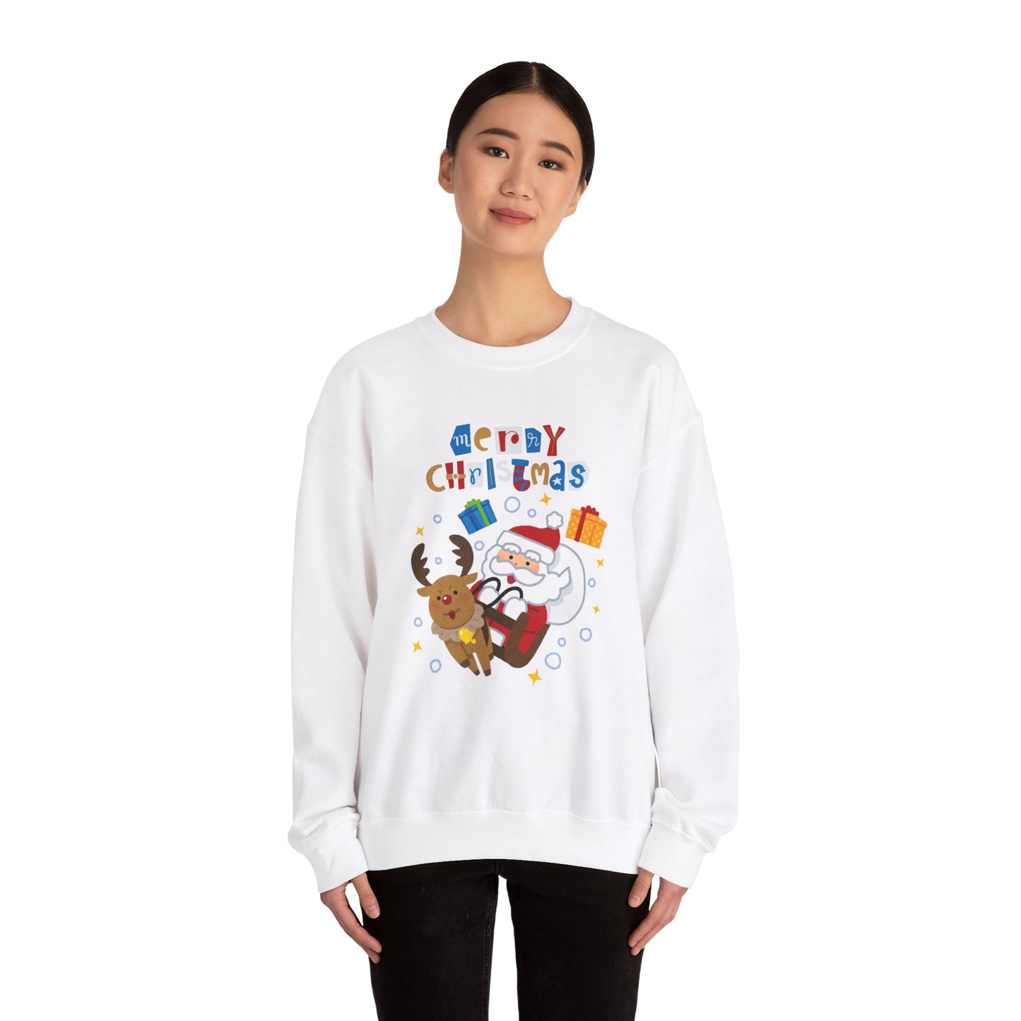 Unisex Heavy Blend Crewneck Sweatshirt Santa & Reindeer Merry Christmas 🎅🦌✨