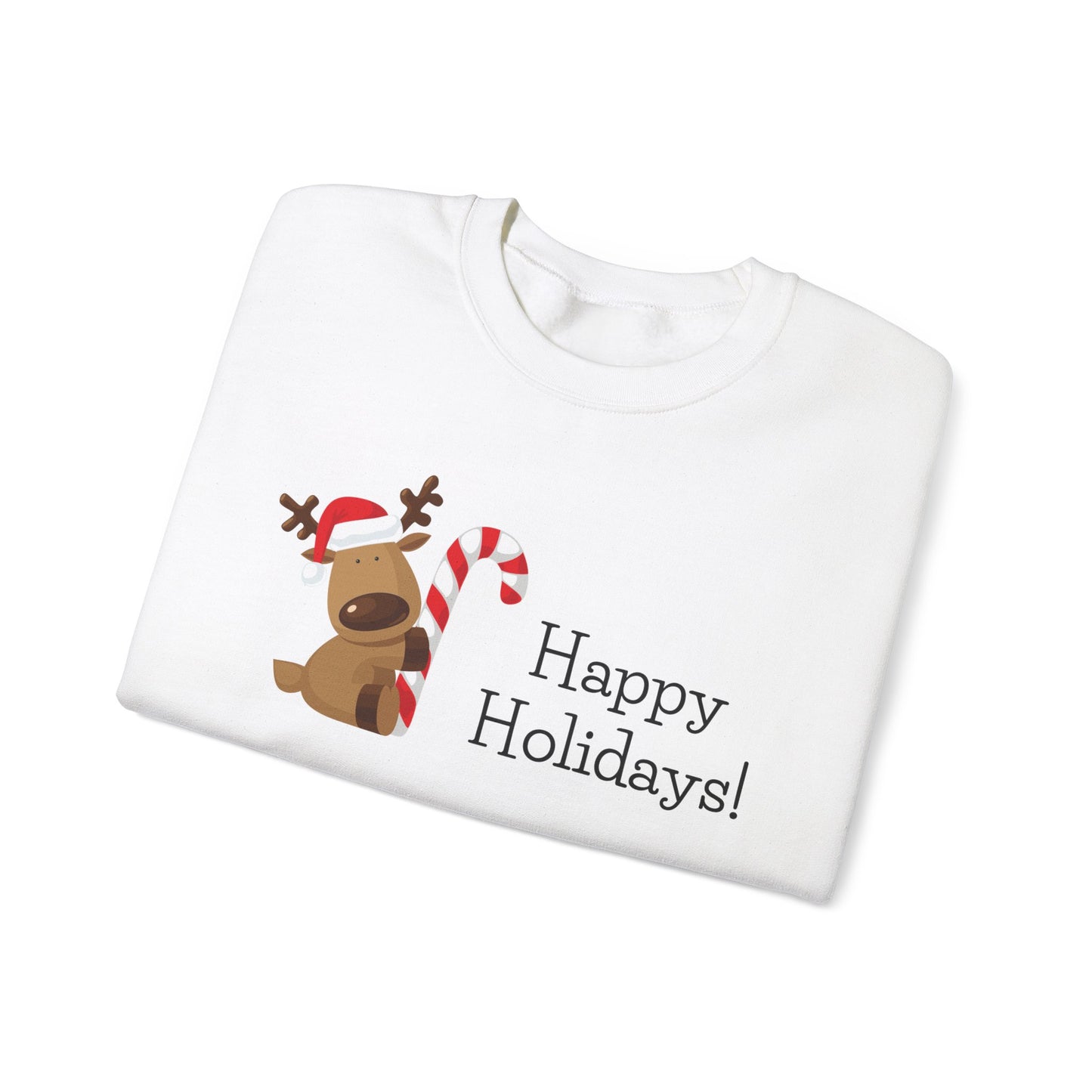 Unisex Heavy Blend Crewneck Sweatshirt Happy Holidays with Adorable Reindeer 🎄🦌🍭