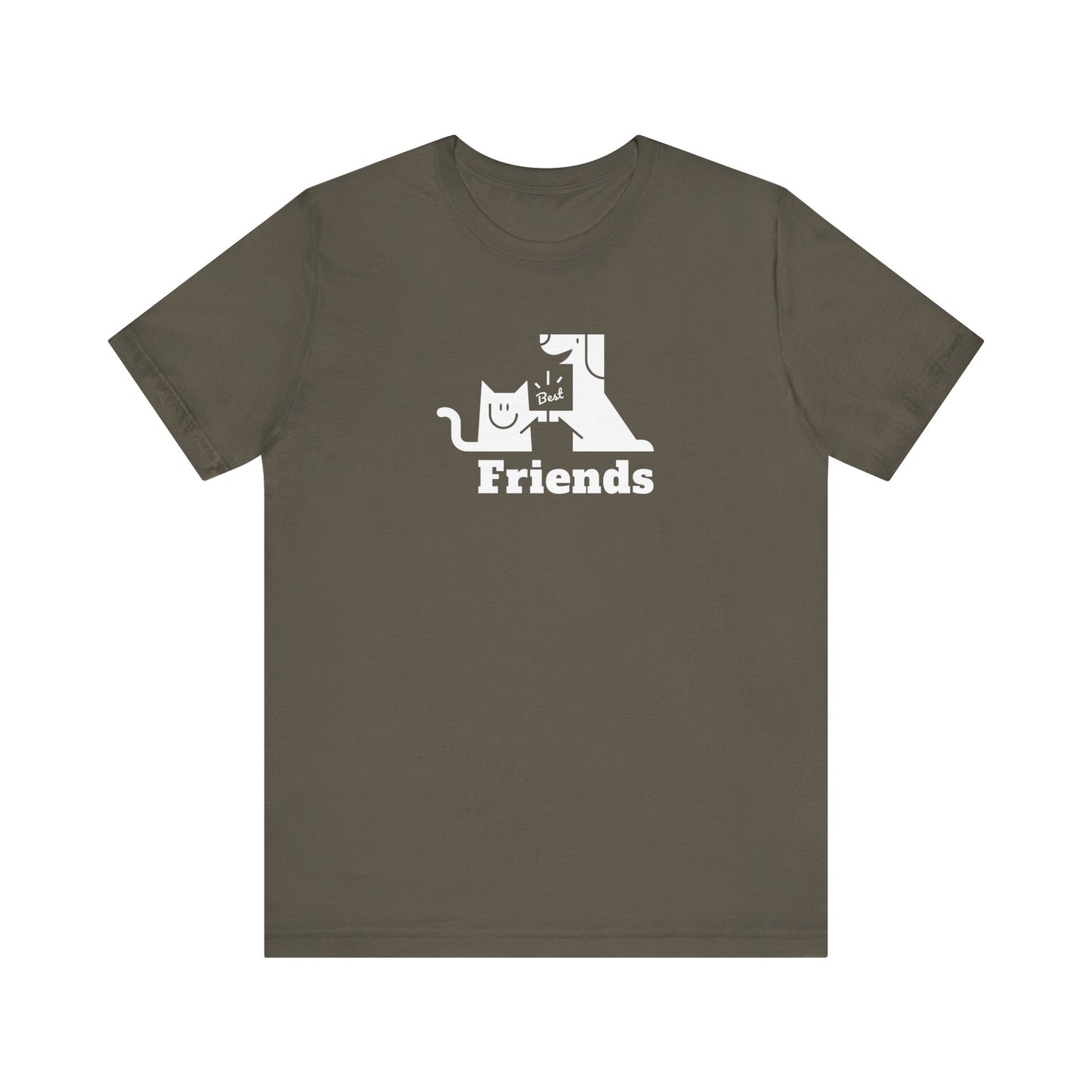 Cat & Dog Hi-5 Each Other Best Friends White Print Unisex Jersey Short Sleeve Tee