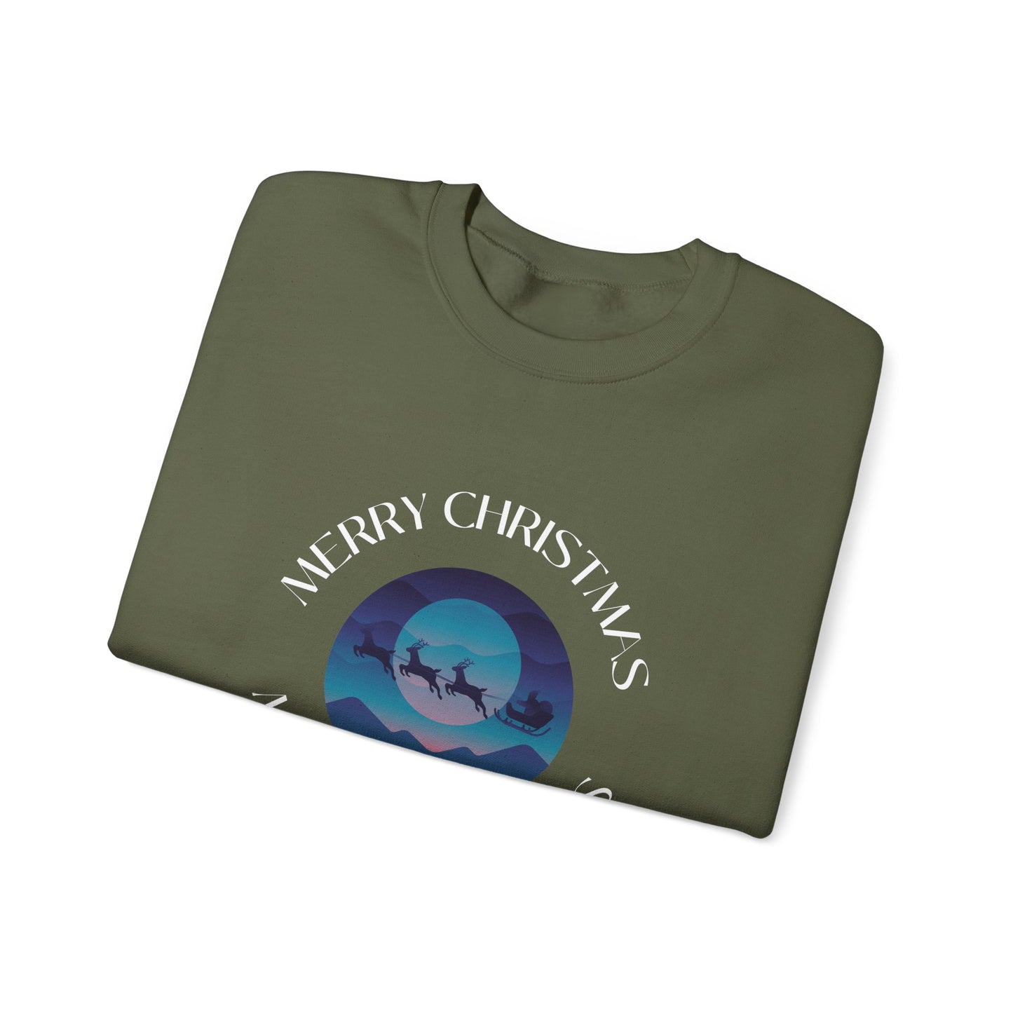 Unisex Heavy Blend Crewneck Sweatshirt Merry Christmas with Santa's Sleigh 🎅🌌