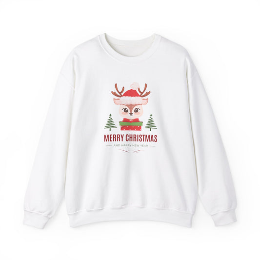 Unisex Heavy Blend Crewneck Sweatshirt Adorable Deer Merry Christmas & Happy New Year 🎅🦌🎄