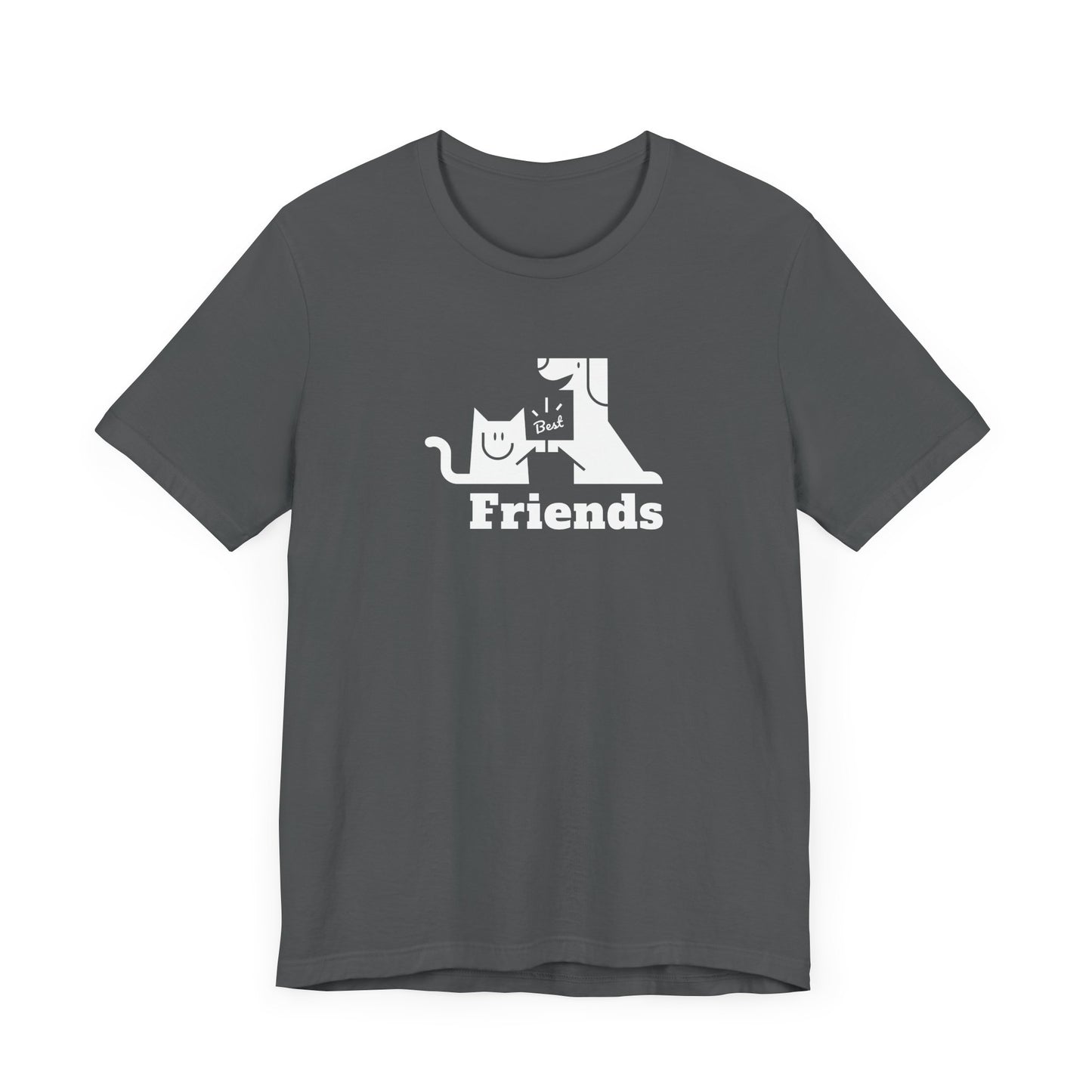 Cat & Dog Hi-5 Each Other Best Friends White Print Unisex Jersey Short Sleeve Tee