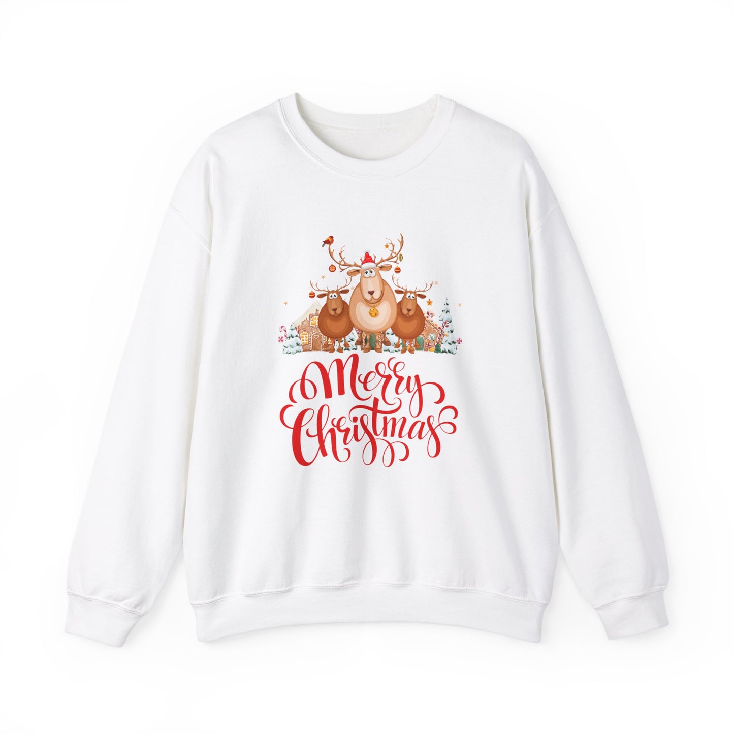 Unisex Heavy Blend Crewneck Sweatshirt Merry Christmas with Reindeer 🎄🦌✨