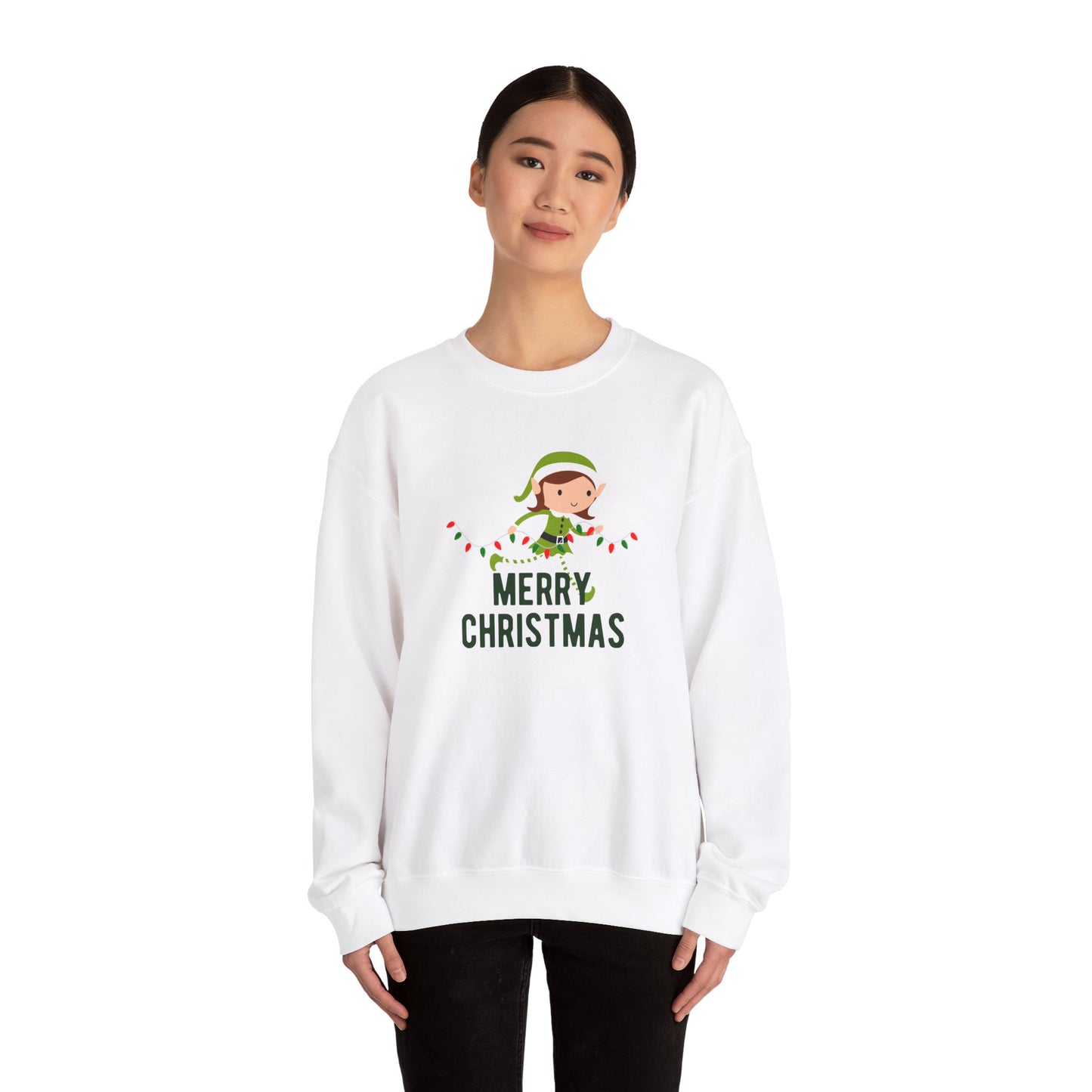 Unisex Heavy Blend Crewneck Sweatshirt Merry Christmas with Santa's Elf 🎅🎄✨