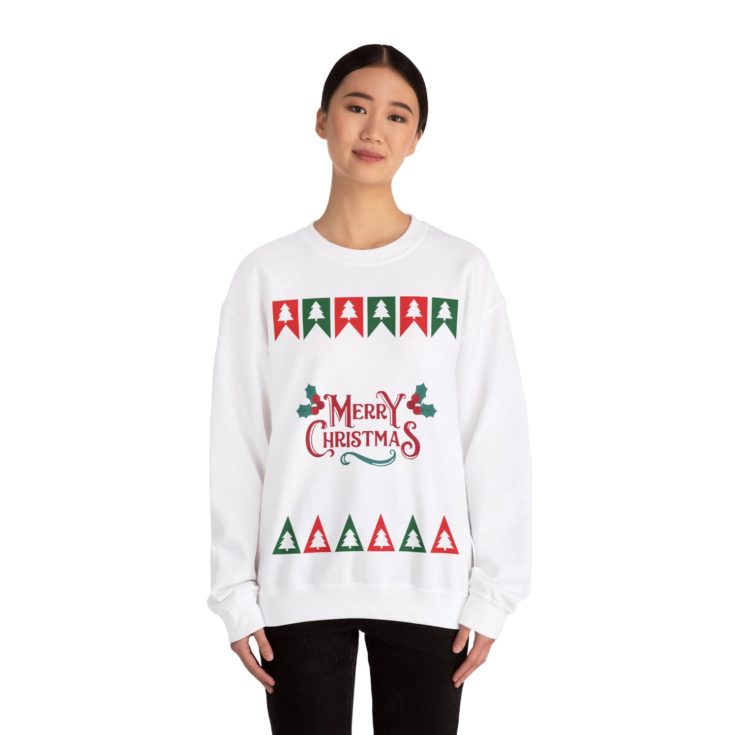 Unisex Heavy Blend Crewneck Sweatshirt Merry Christmas with Tree Border 🎄✨