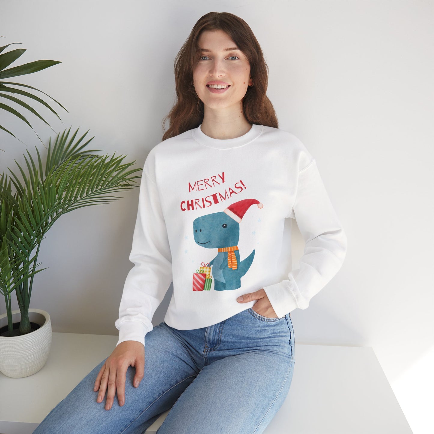 Merry Christmas Dino 🎄🦖🎁 Unisex Heavy Blend Crewneck Sweatshirt