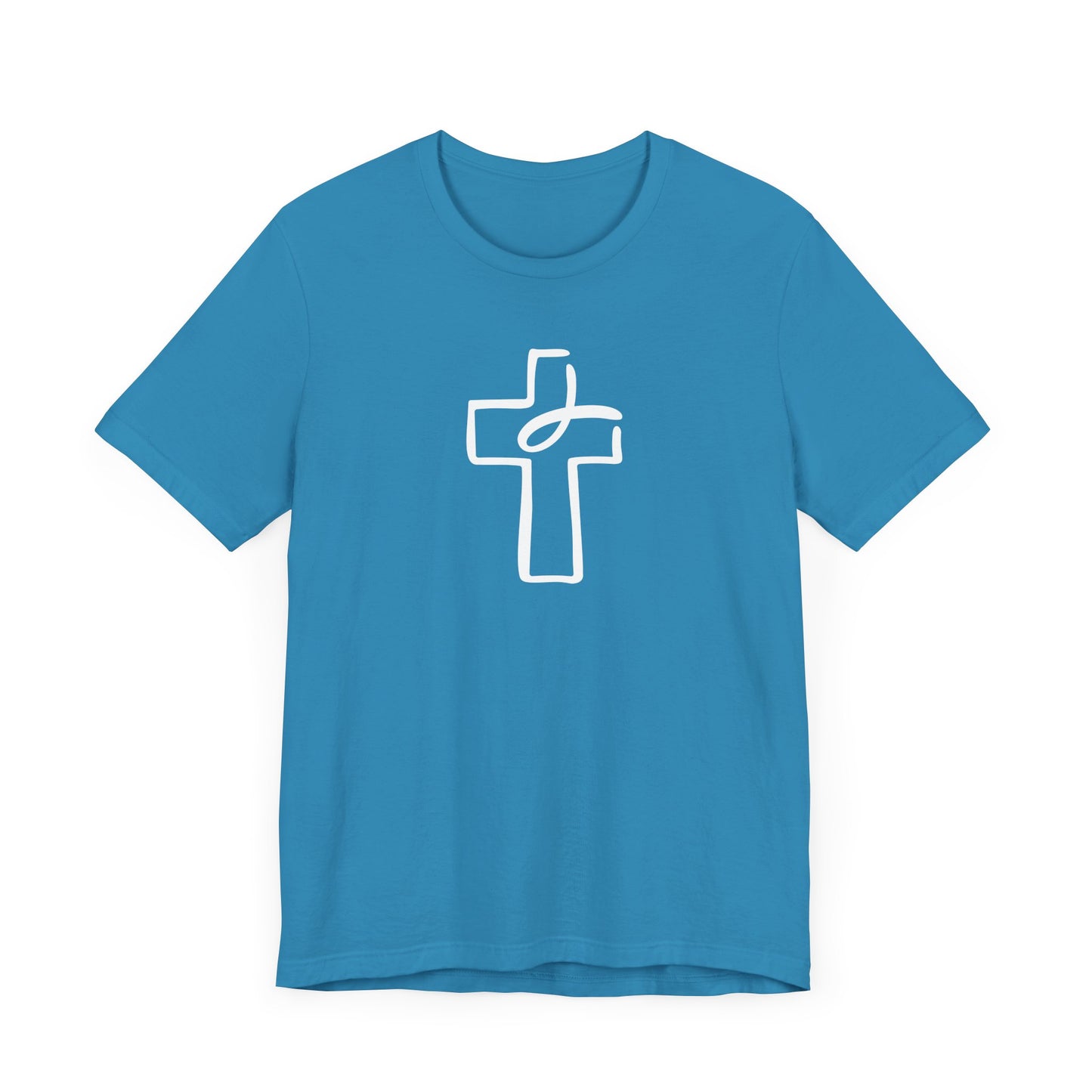Crucifix Ichthys "Jesus Fish" White Print Unisex Jersey Short Sleeve Tee