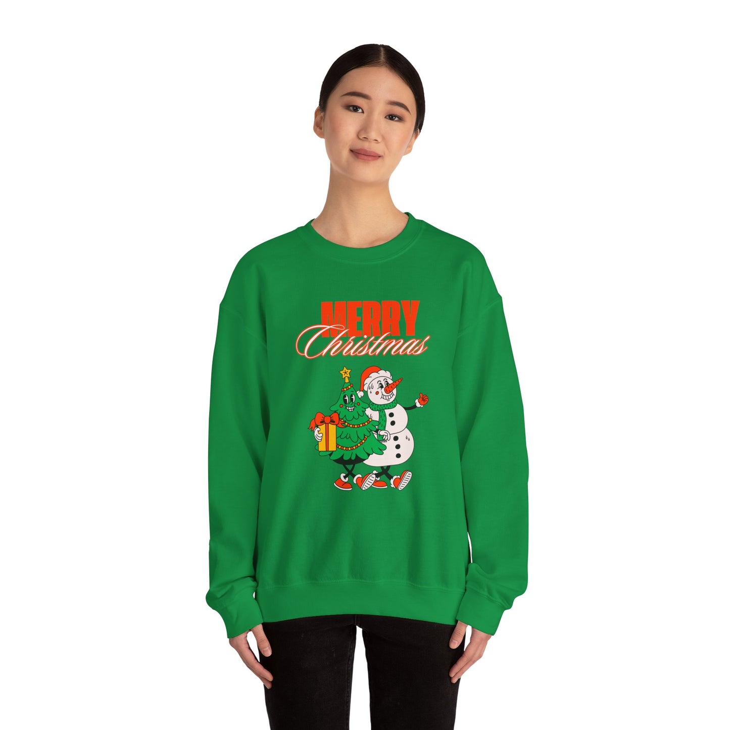 Unisex Heavy Blend Crewneck Sweatshirt Merry Christmas with Snowman & Tree 🎄☃️✨