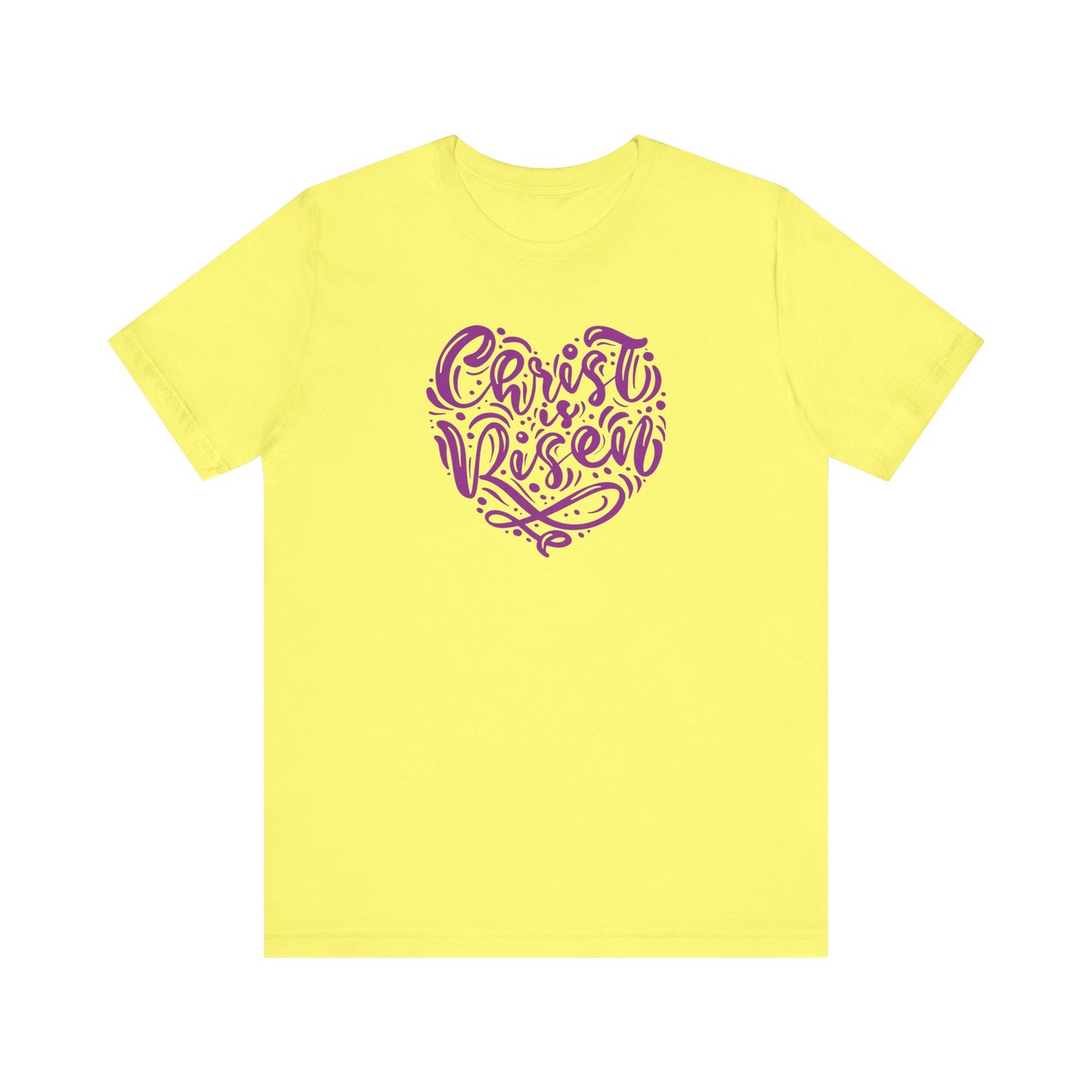 Unisex Jersey Short Sleeve Tee Easter 'Christ is Risen' Heart Shaped Purple Print