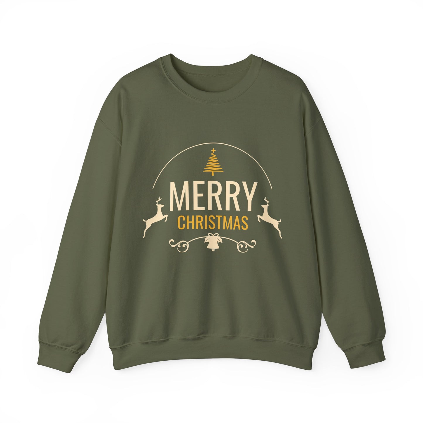 Unisex Heavy Blend Crewneck Sweatshirt Merry Christmas with Leaping Reindeer 🎄🦌