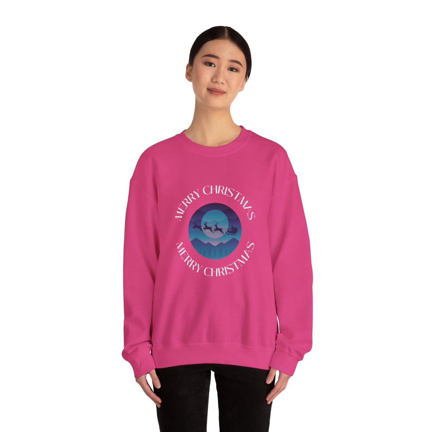 Unisex Heavy Blend Crewneck Sweatshirt Merry Christmas with Santa's Sleigh 🎅🌌