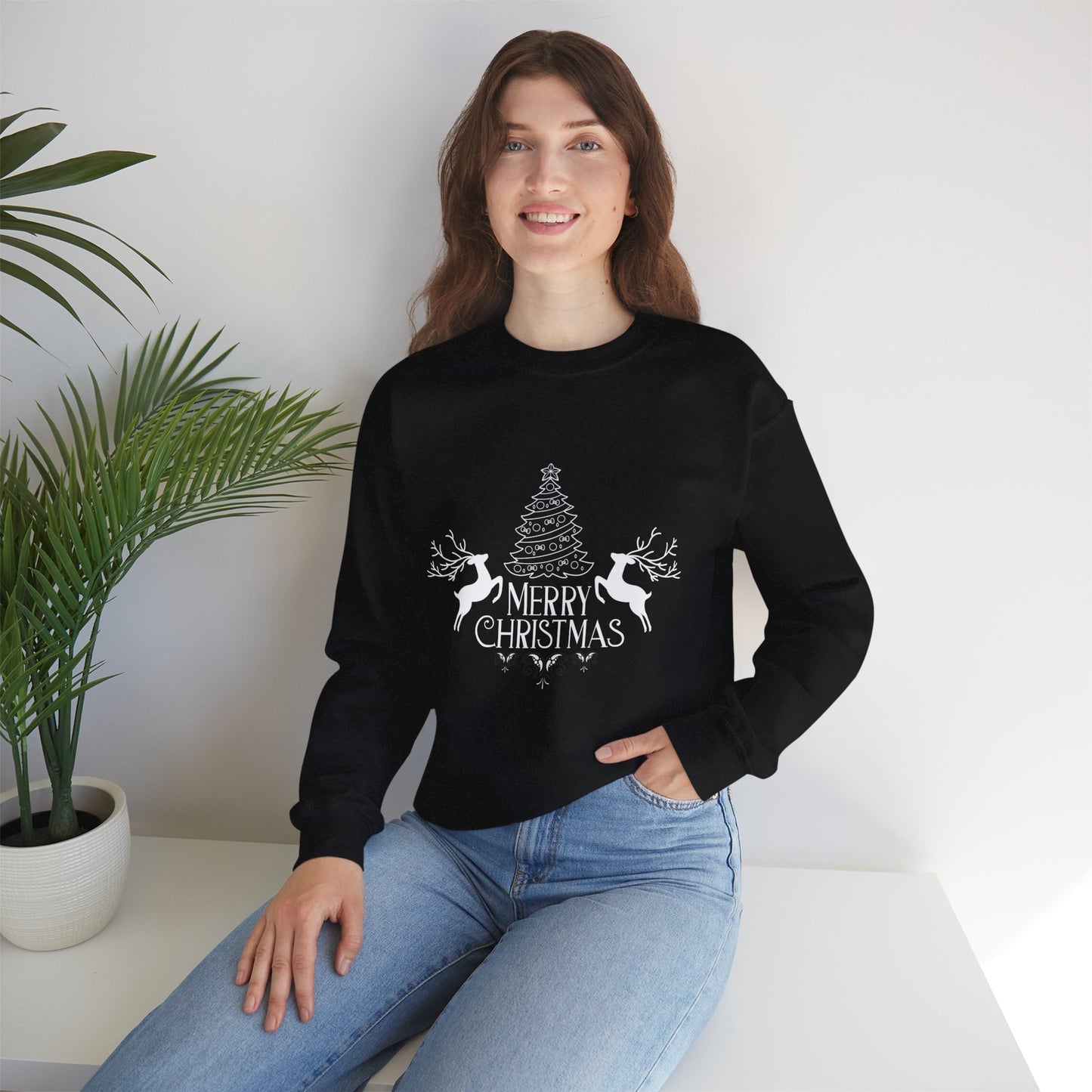 Merry Christmas Tree 🎄🦌✨ Unisex Heavy Blend Crewneck Sweatshirt