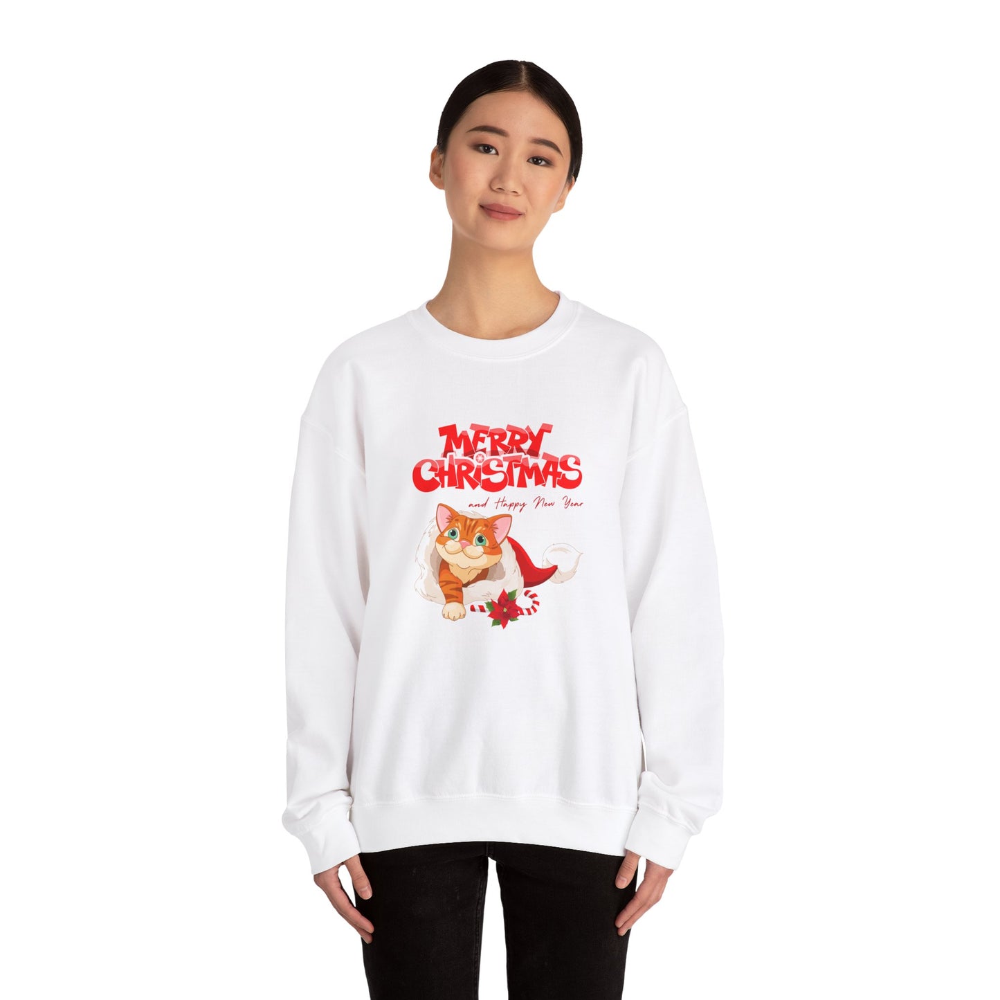 Unisex Heavy Blend Crewneck Sweatshirt Bashful Kitten Merry Christmas 🎅🐾✨