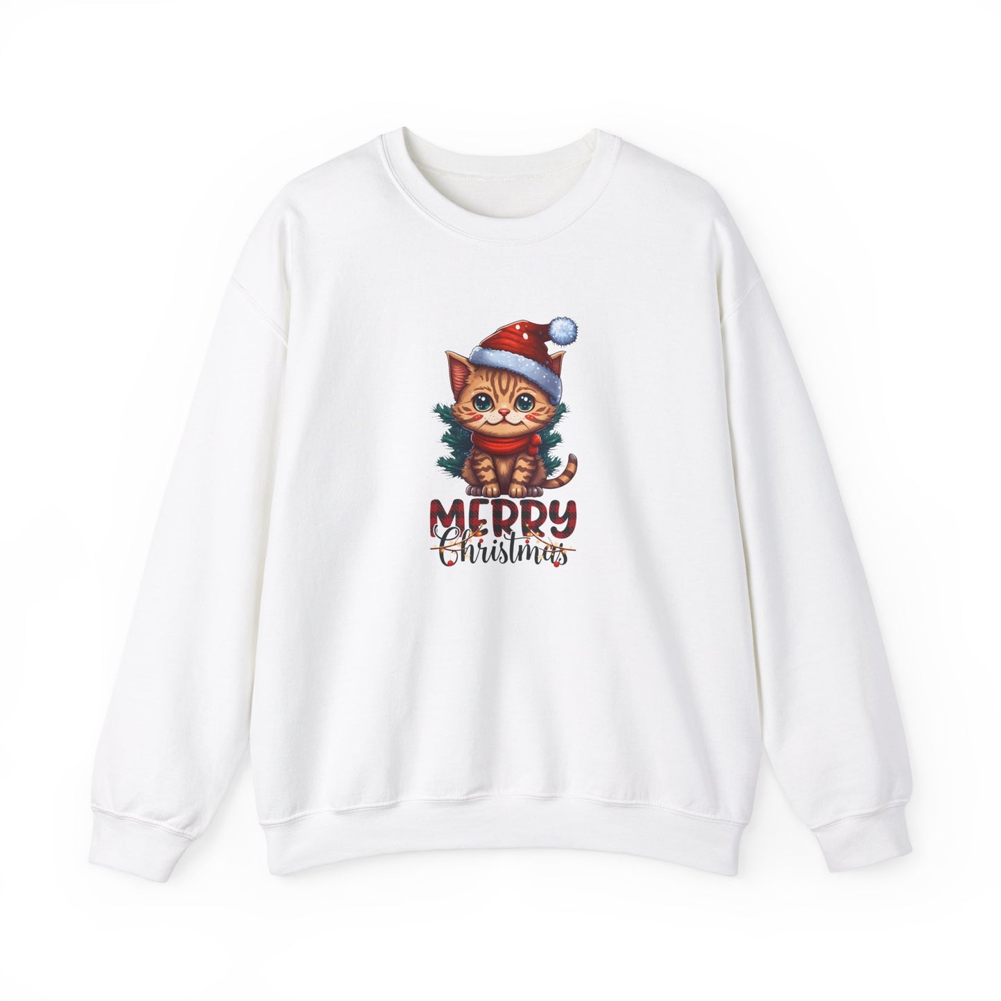 Unisex Heavy Blend Crewneck Sweatshirt Adorable Kitten Merry Christmas 🎅🐾✨