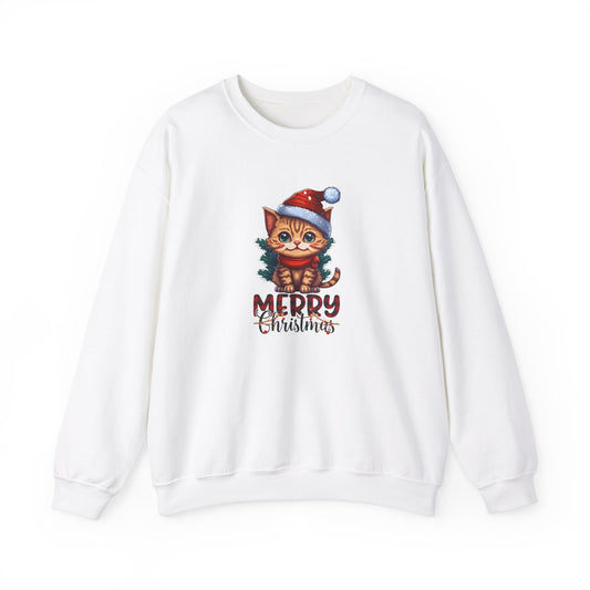 Unisex Heavy Blend Crewneck Sweatshirt Adorable Kitten Merry Christmas 🎅🐾✨