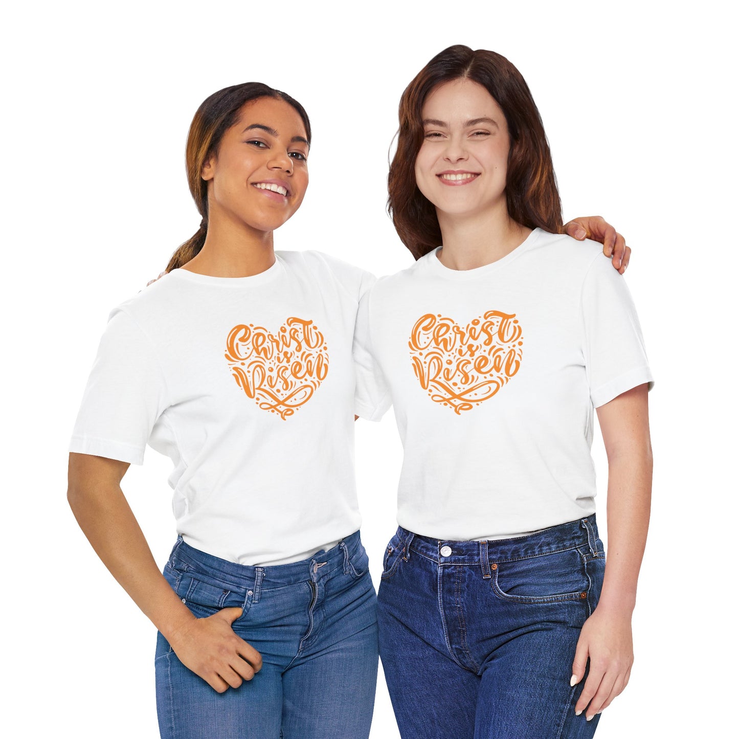 Christ is Risen Heart Shaped Orange Print Unisex Jersey Short Sleeve Tee
