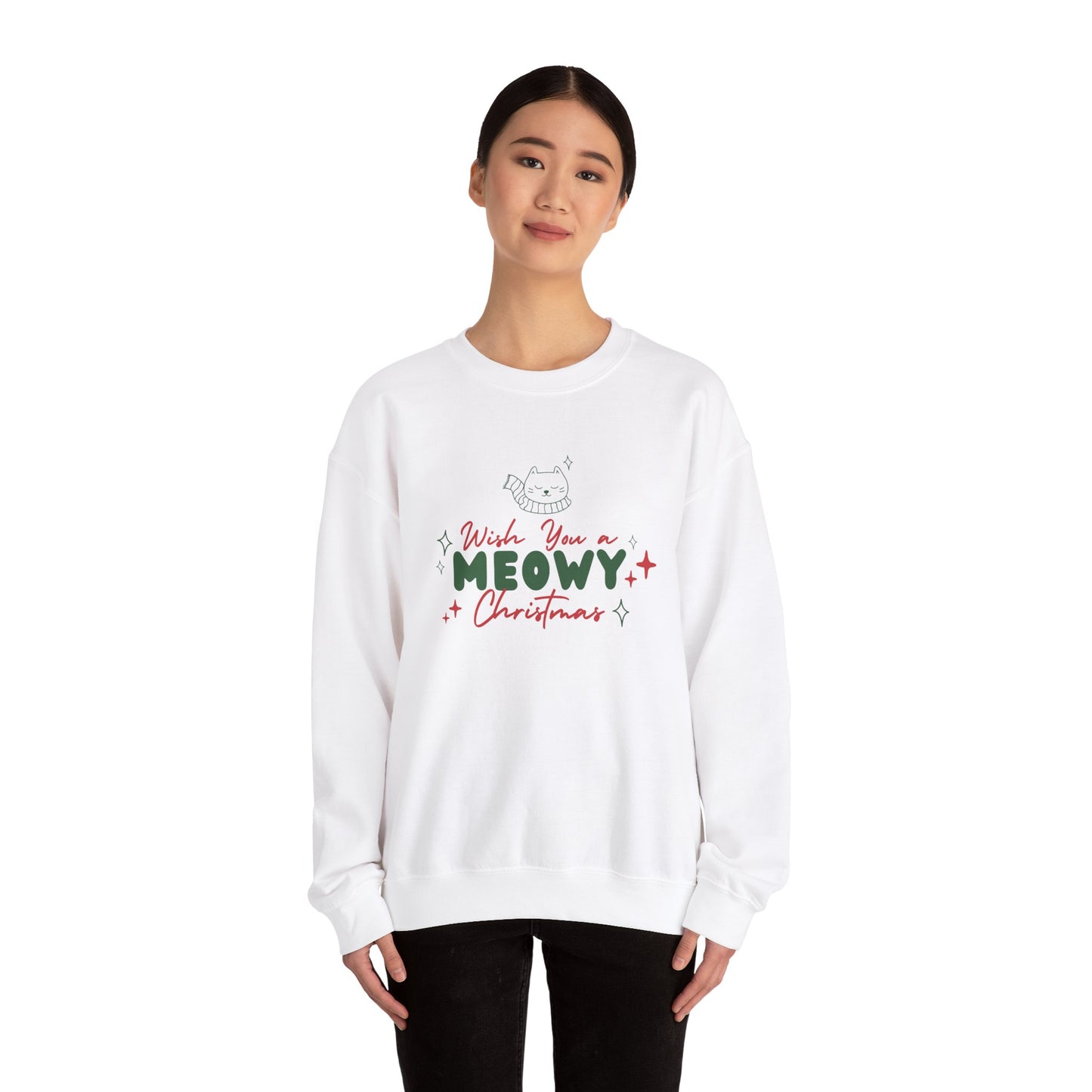 Unisex Heavy Blend Crewneck Sweatshirt Wish You a Meowy Christmas 🐾🎄✨