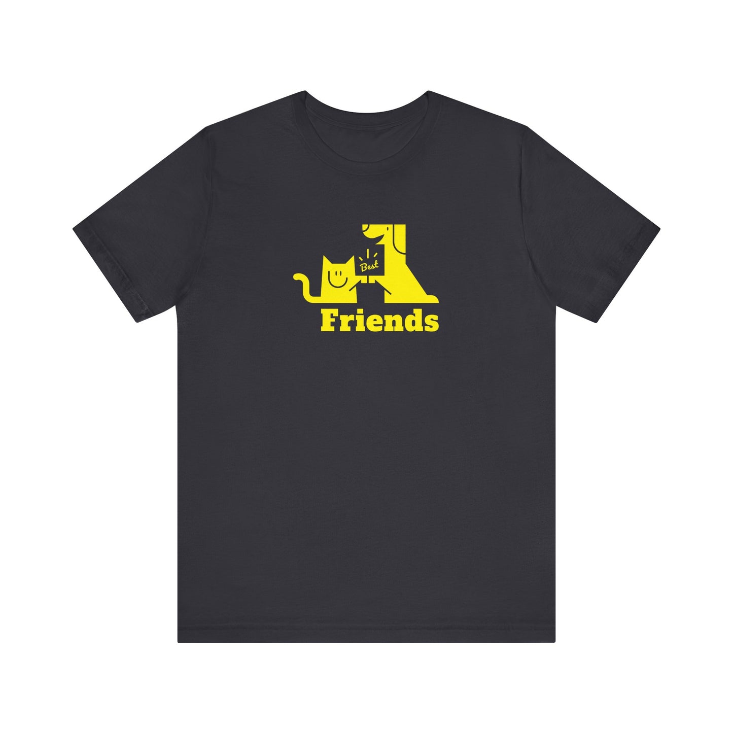 Unisex Jersey Short Sleeve Tee Cat & Dog Hi-5 Each Other Best Friends Yellow Print