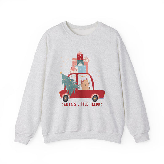 Santa's Little Helper Cat Driving 🎄🚗🐱 Unisex Heavy Blend Crewneck Sweatshirt