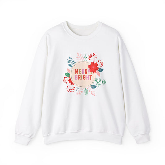 Unisex Heavy Blend Crewneck Sweatshirt Merry & Bright with Floral Arrangement 🌸✨