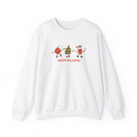 Unisex Heavy Blend Crewneck Sweatshirt Happy Holidays with Festive Characters 🎄✨🎉