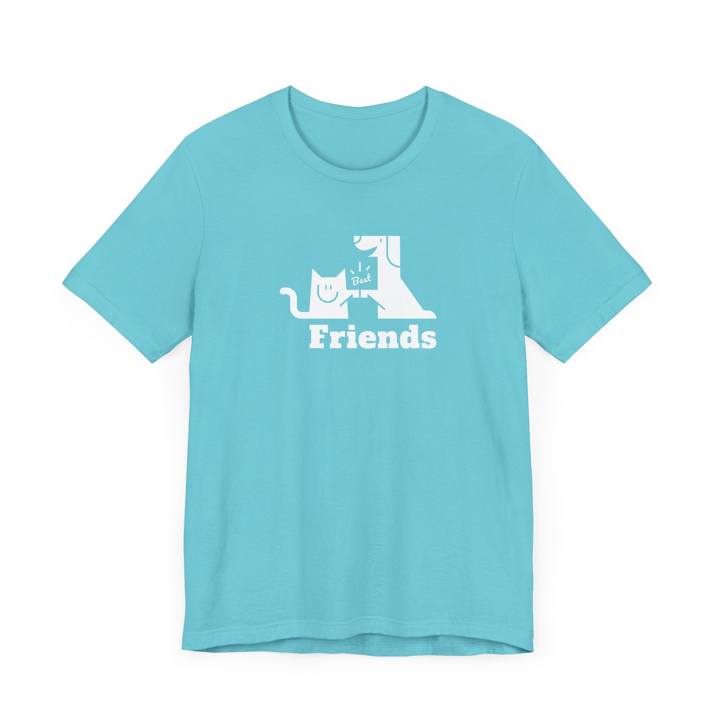 Cat & Dog Hi-5 Each Other Best Friends White Print Unisex Jersey Short Sleeve Tee