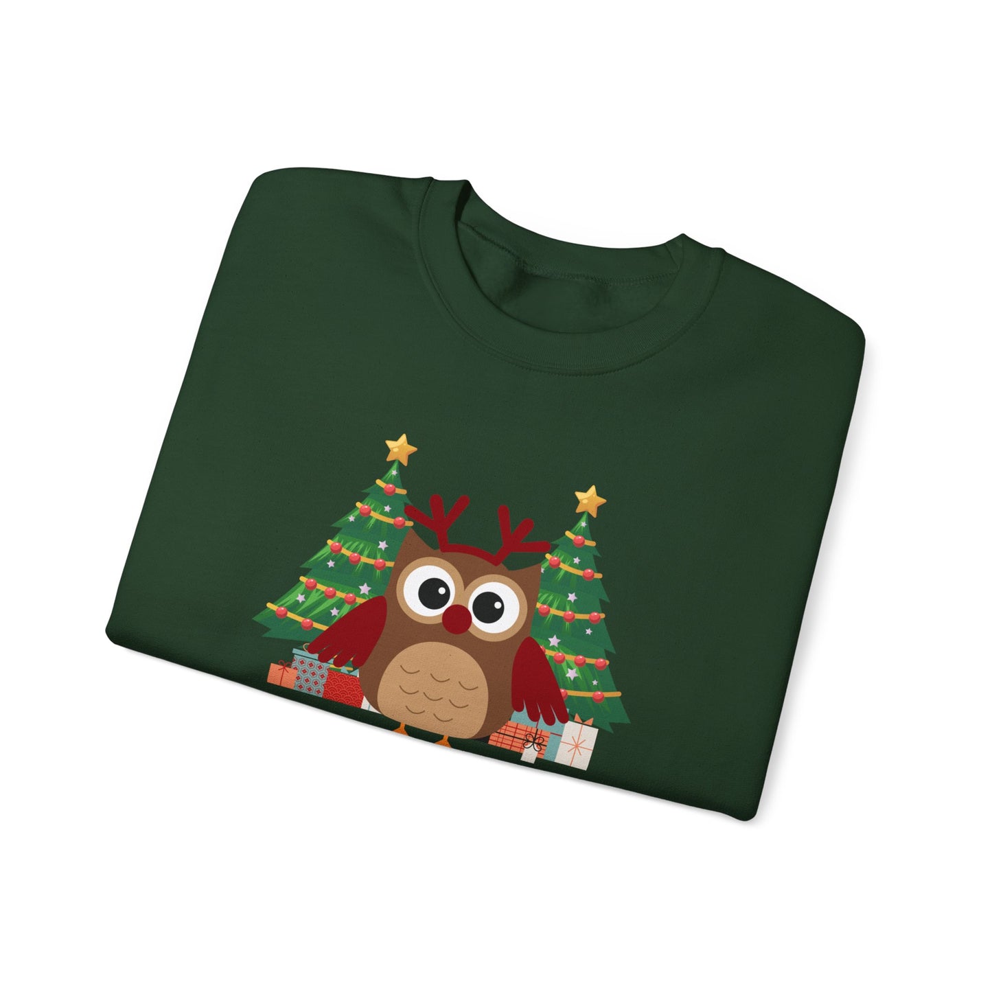 Unisex Heavy Blend Crewneck Sweatshirt Merry Christmas Owl with Antlers 🎄🦉✨